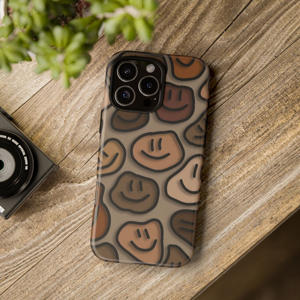 Smiley Faces iPhone Case — Neutral Brown Diverse Smiles Protective Cover