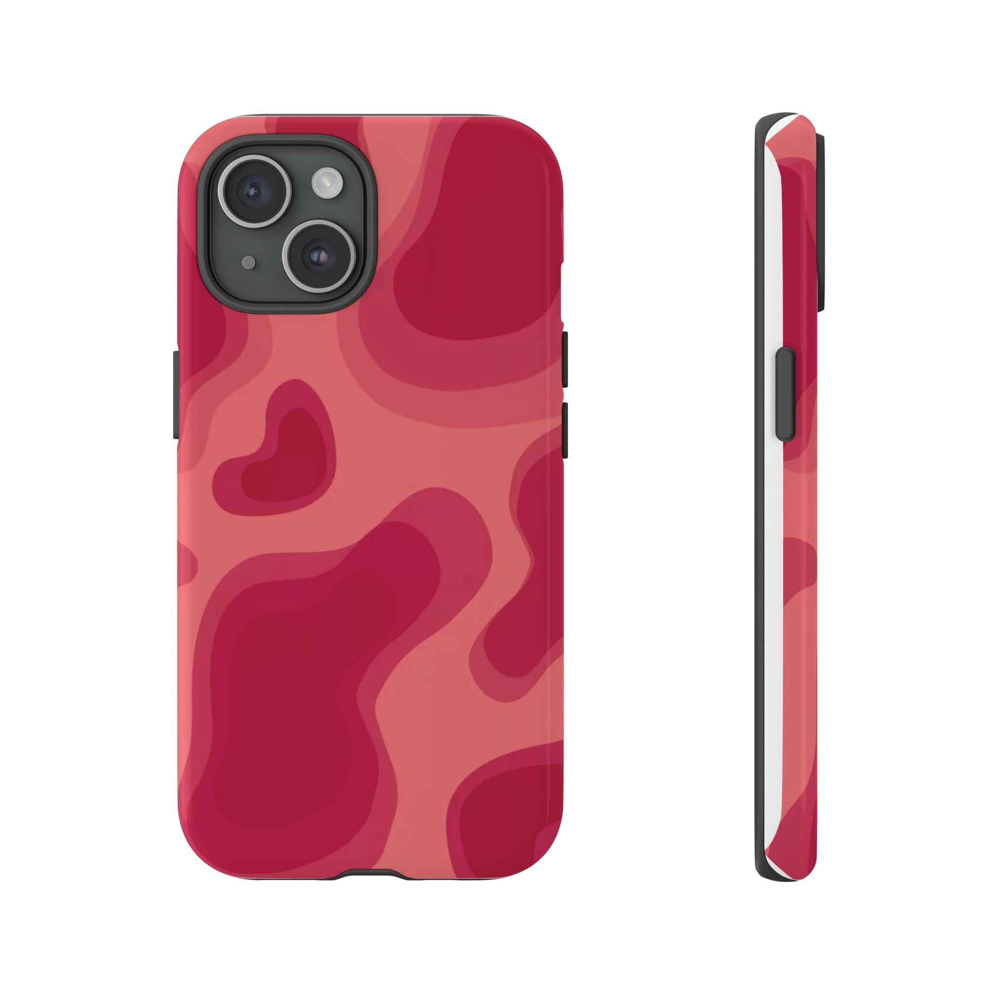 Red Pink Camo iPhone Case — Abstract Heart Pattern Tough Protective Cover