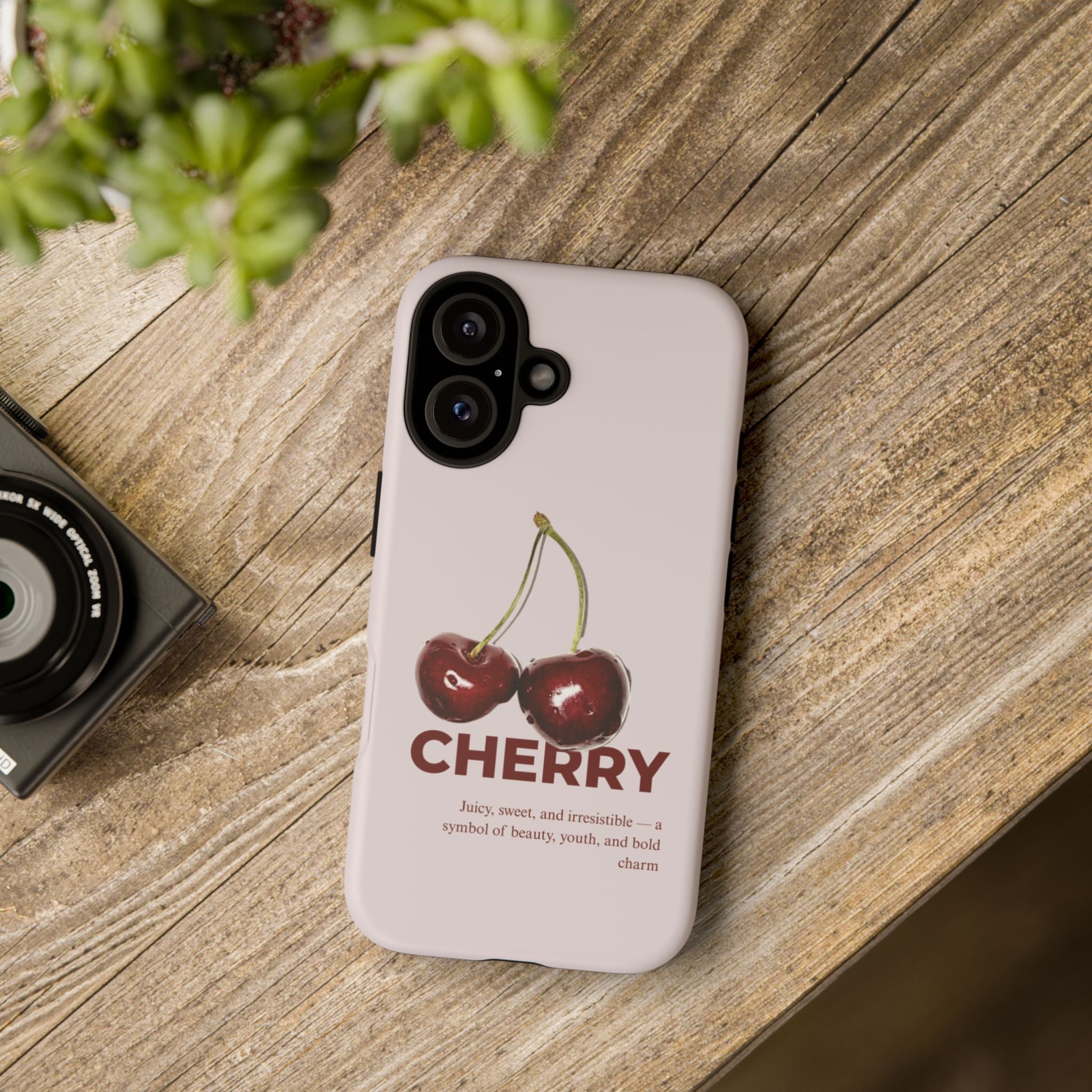 Cherry Vintage iPhone Case — Retro Cherry Illustration with 'CHERRY' Text