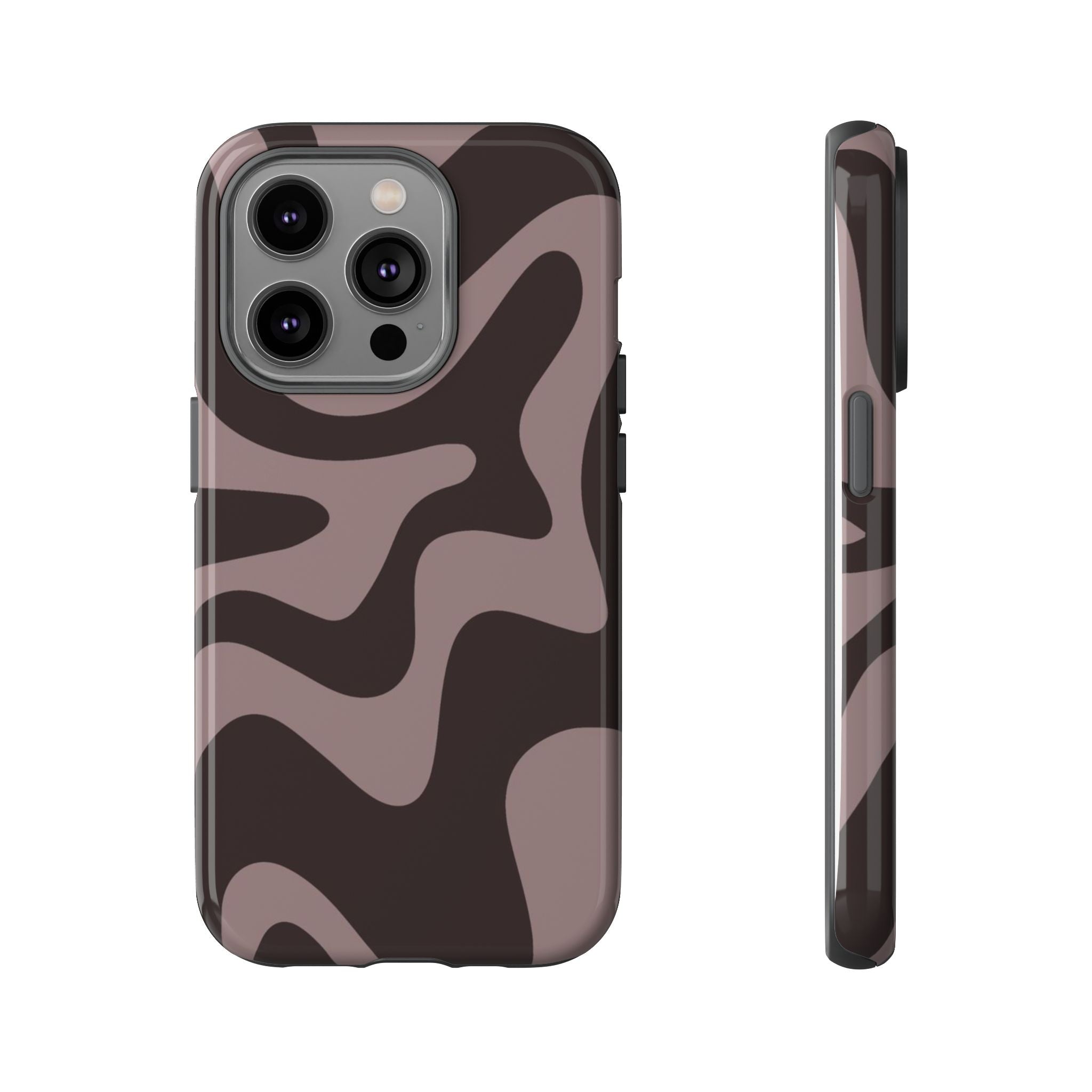 Camouflage Swirl iPhone Case — Matte Brown Abstract Camo Protective Cover