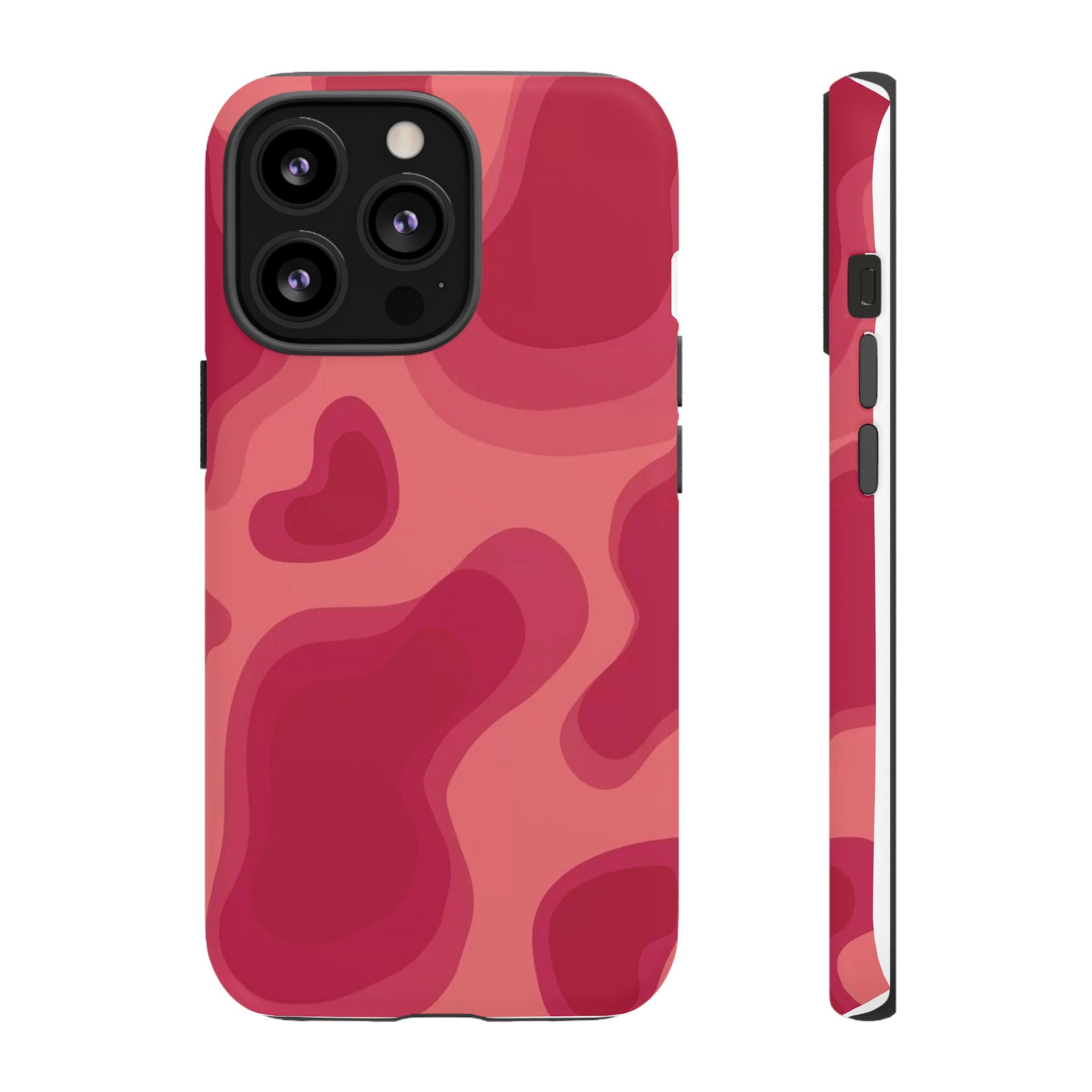 Red Pink Camo iPhone Case — Abstract Heart Pattern Tough Protective Cover