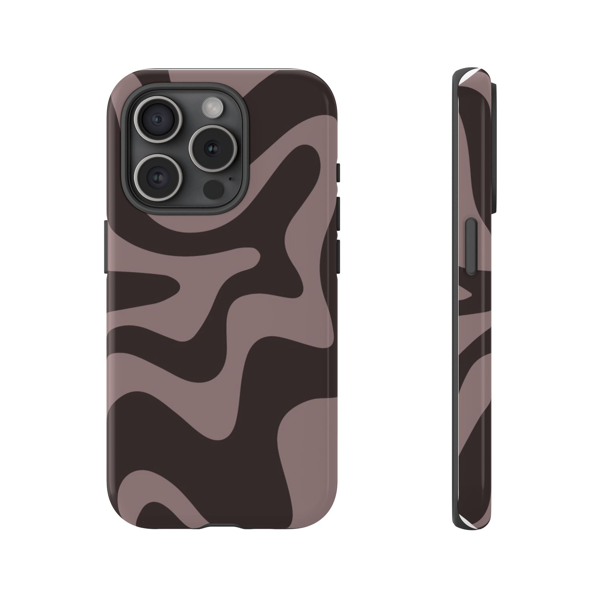 Camouflage Swirl iPhone Case — Matte Brown Abstract Camo Protective Cover
