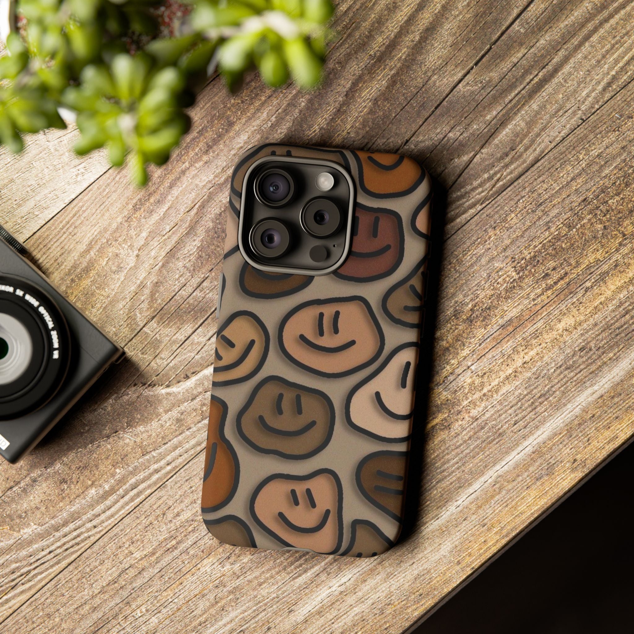 Smiley Faces iPhone Case — Neutral Brown Diverse Smiles Protective Cover