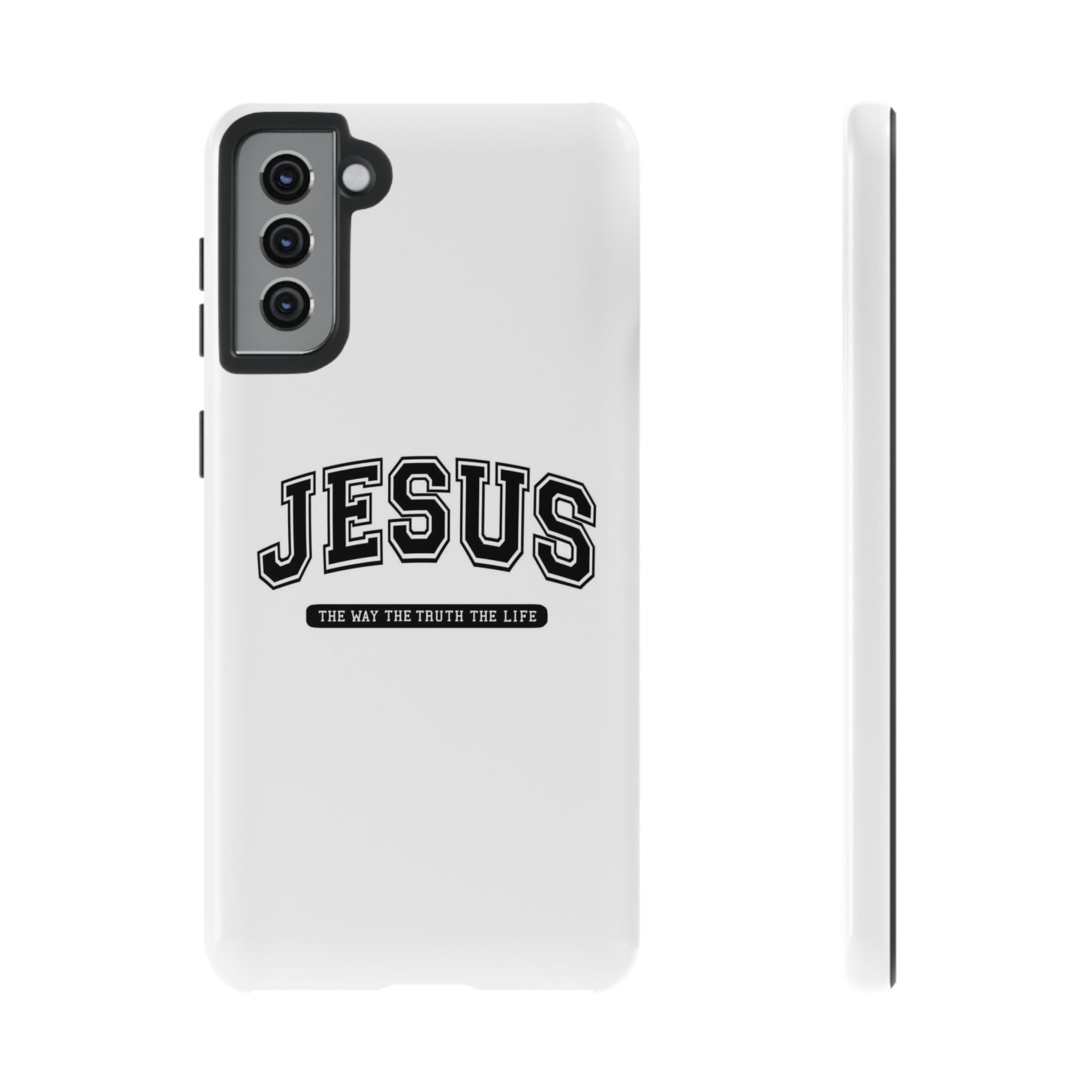 Jesus varsity phone case — 'Jesus: The Way The Truth The Life' tough protective cover