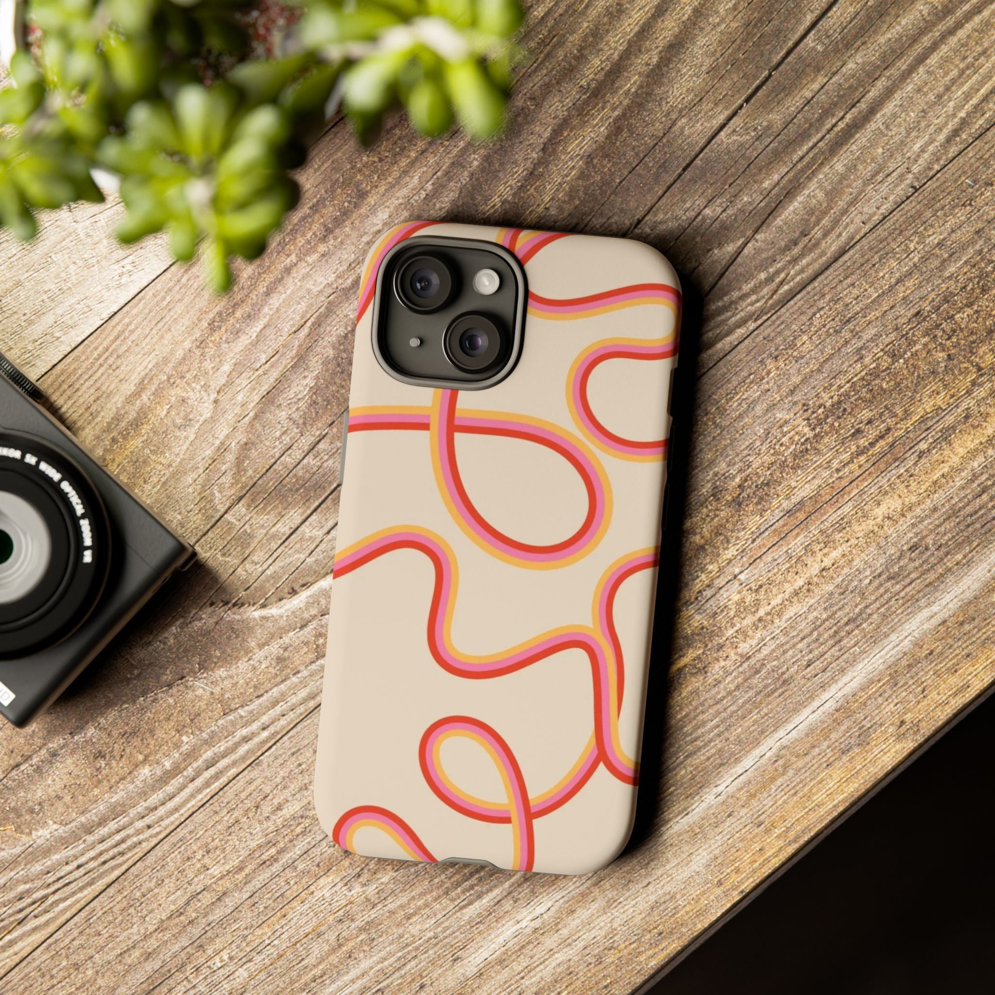 Retro Loop Pattern iPhone Case – Peach & Sunset Abstract Tough Case