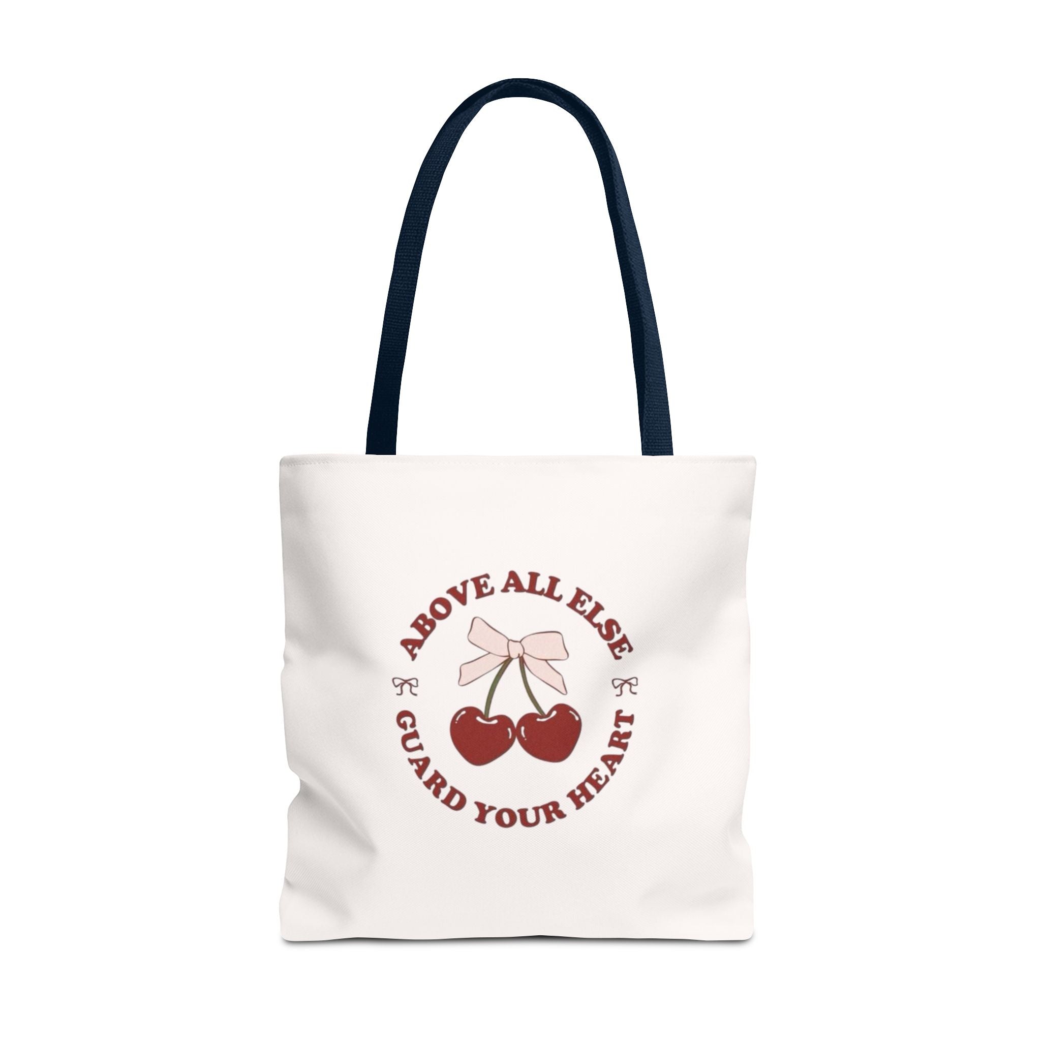 "Above All Else Guard Your Heart" Cherry Graphic Tote Bag