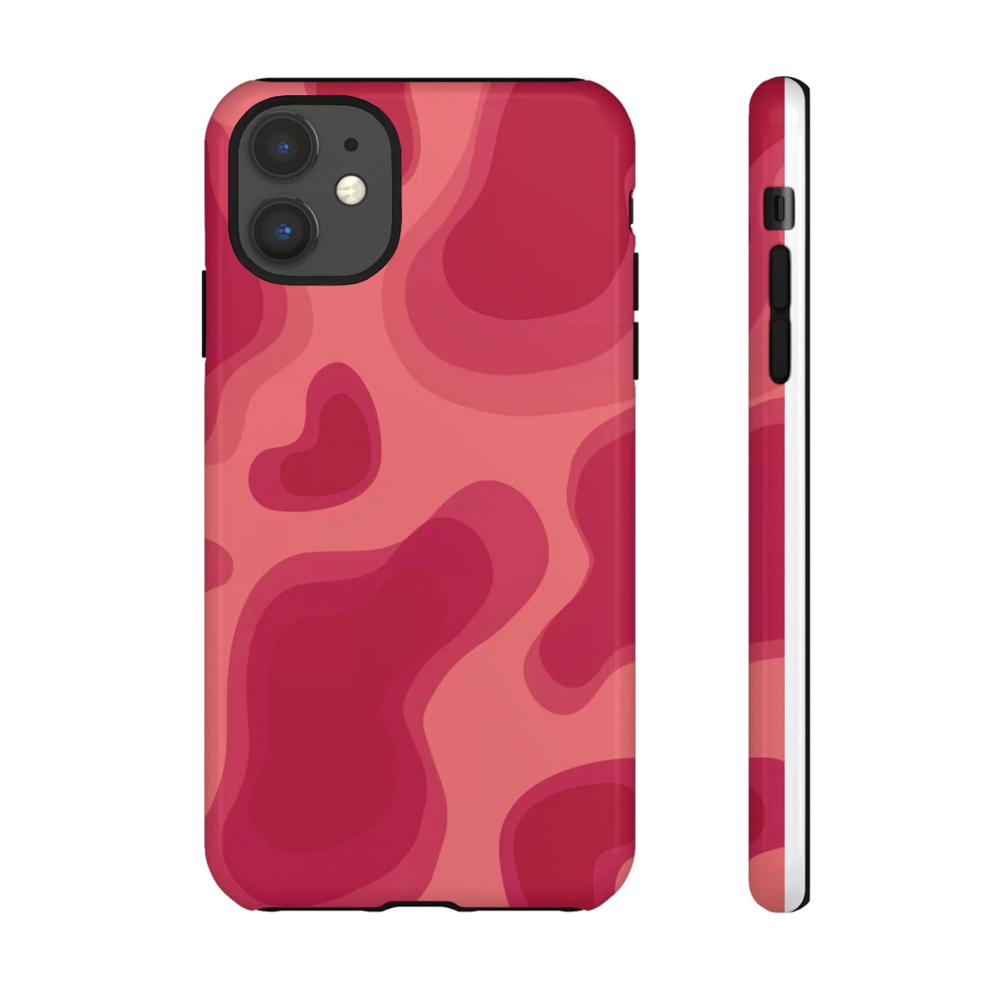 Red Pink Camo iPhone Case — Abstract Heart Pattern Tough Protective Cover