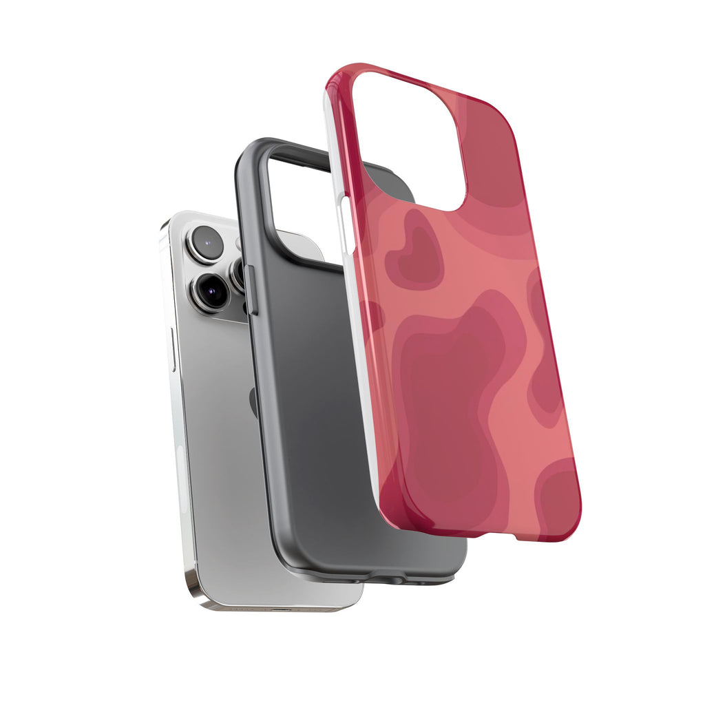 Red Pink Camo iPhone Case — Abstract Heart Pattern Tough Protective Cover