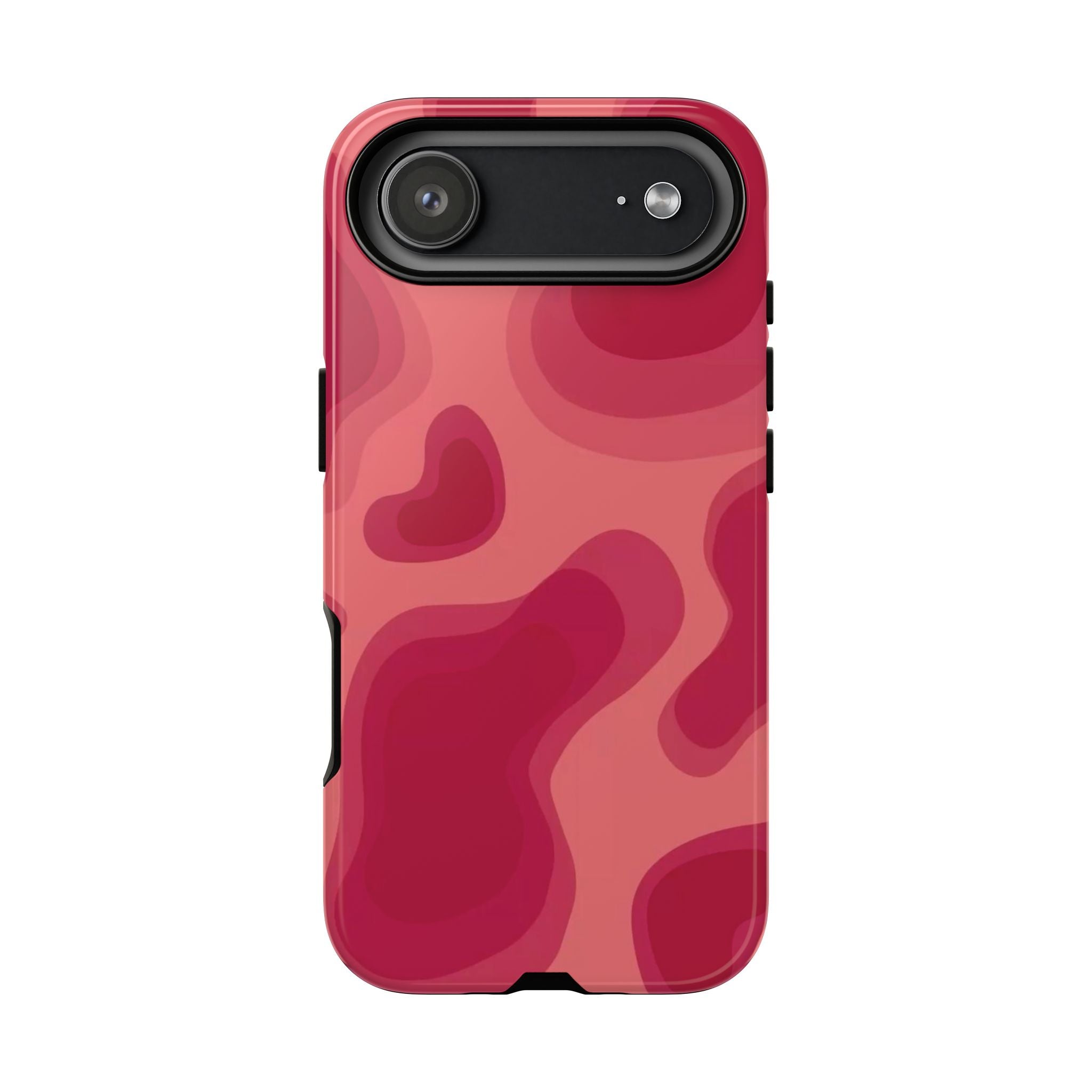 Red Pink Camo iPhone Case — Abstract Heart Pattern Tough Protective Cover