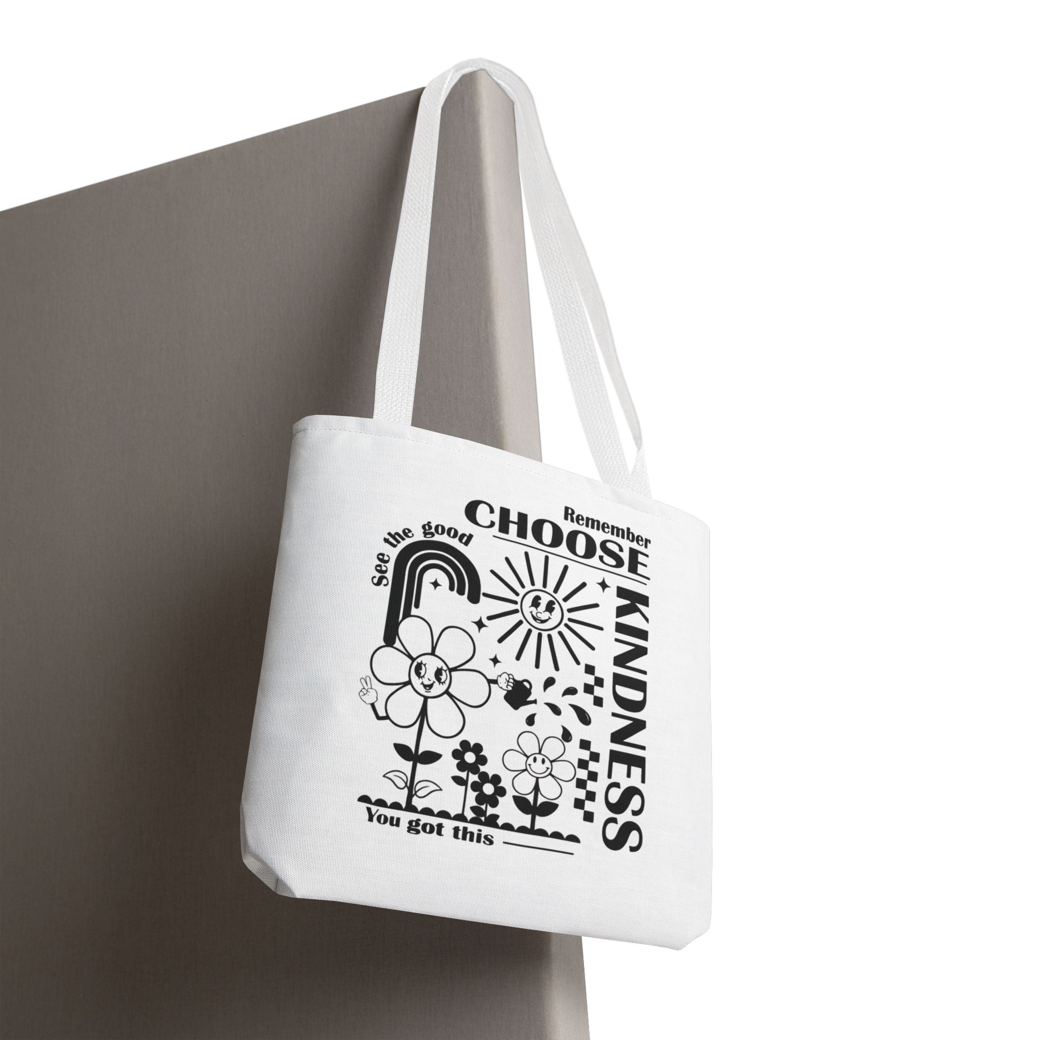 Choose Kindness Tote Bag — Inspirational Floral Rainbow Canvas Market Tote