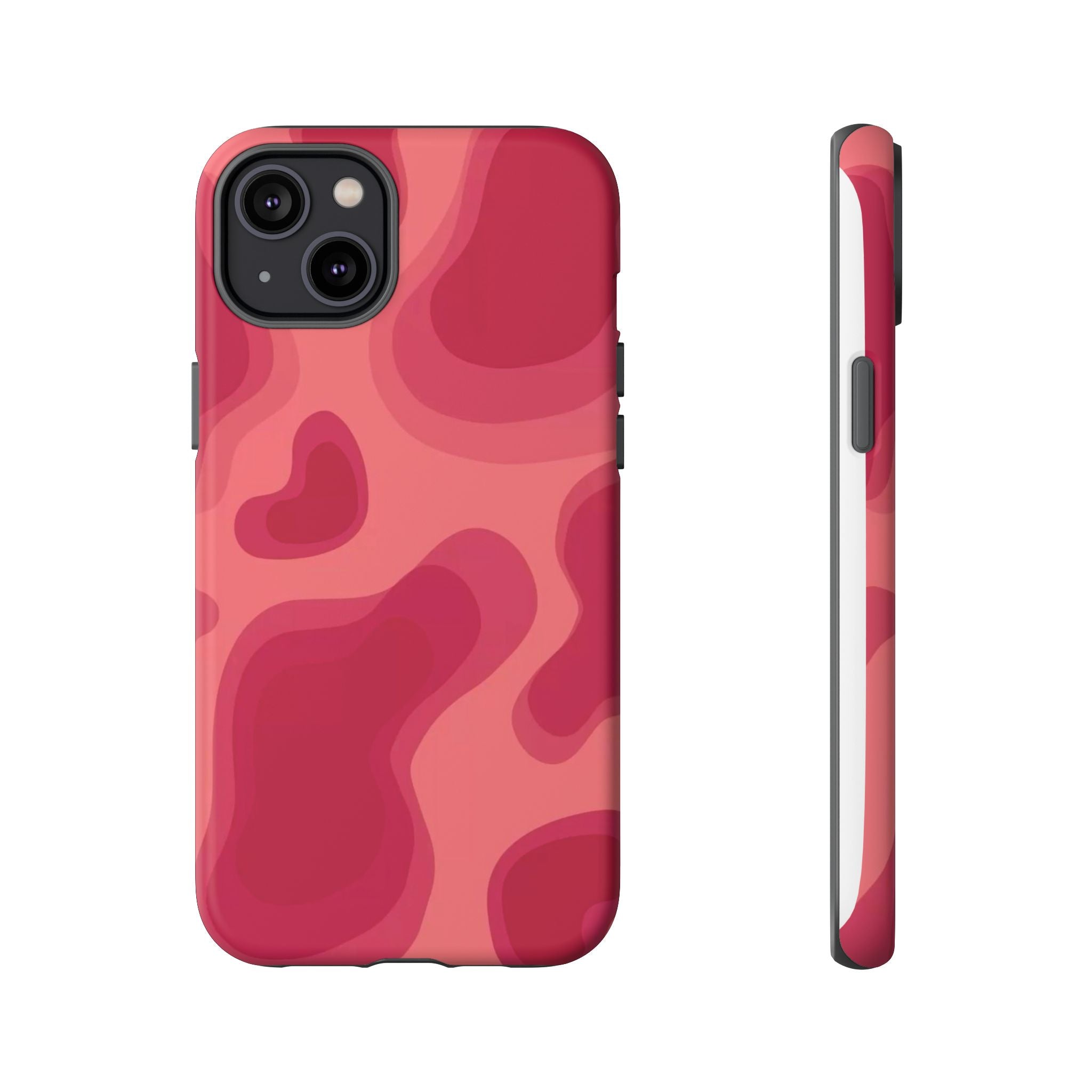 Red Pink Camo iPhone Case — Abstract Heart Pattern Tough Protective Cover
