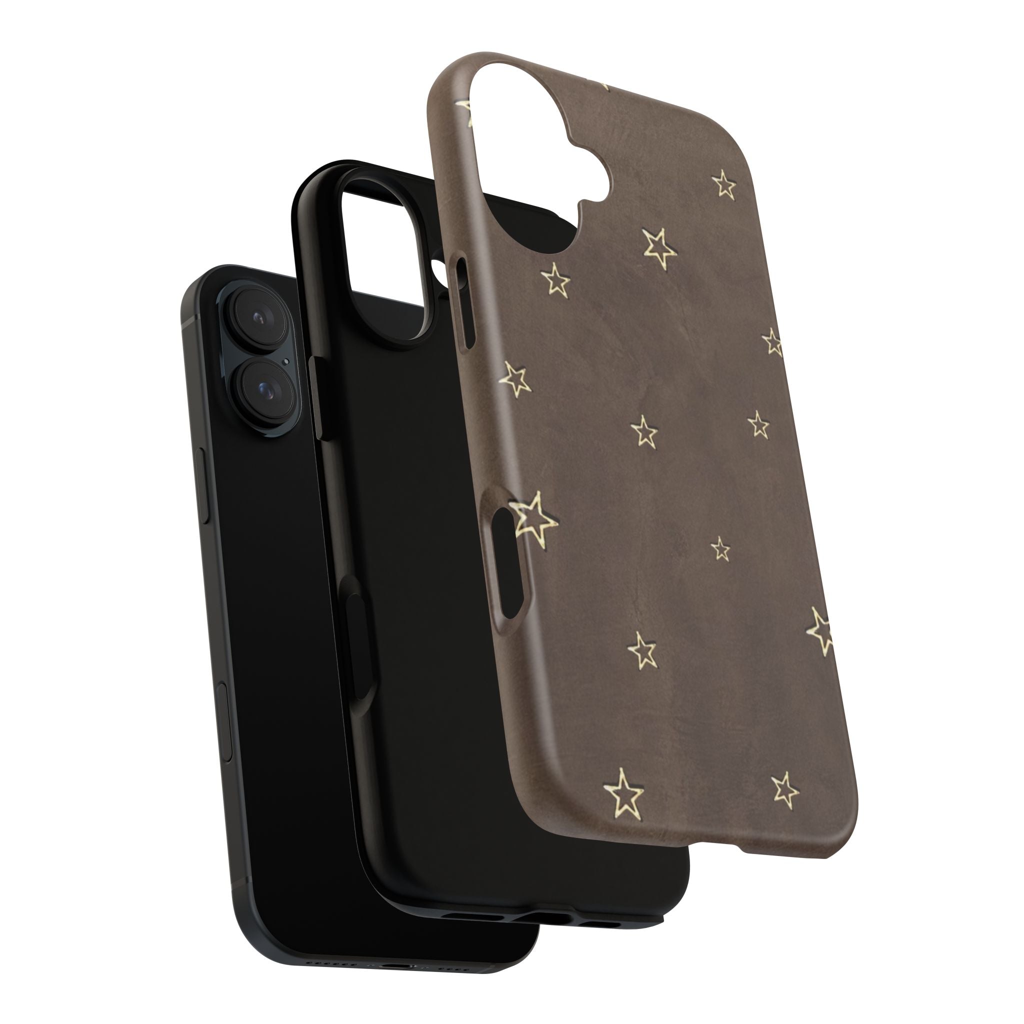 Brown Star Pattern Tough Phone Case – Rugged Leather-Look Protection