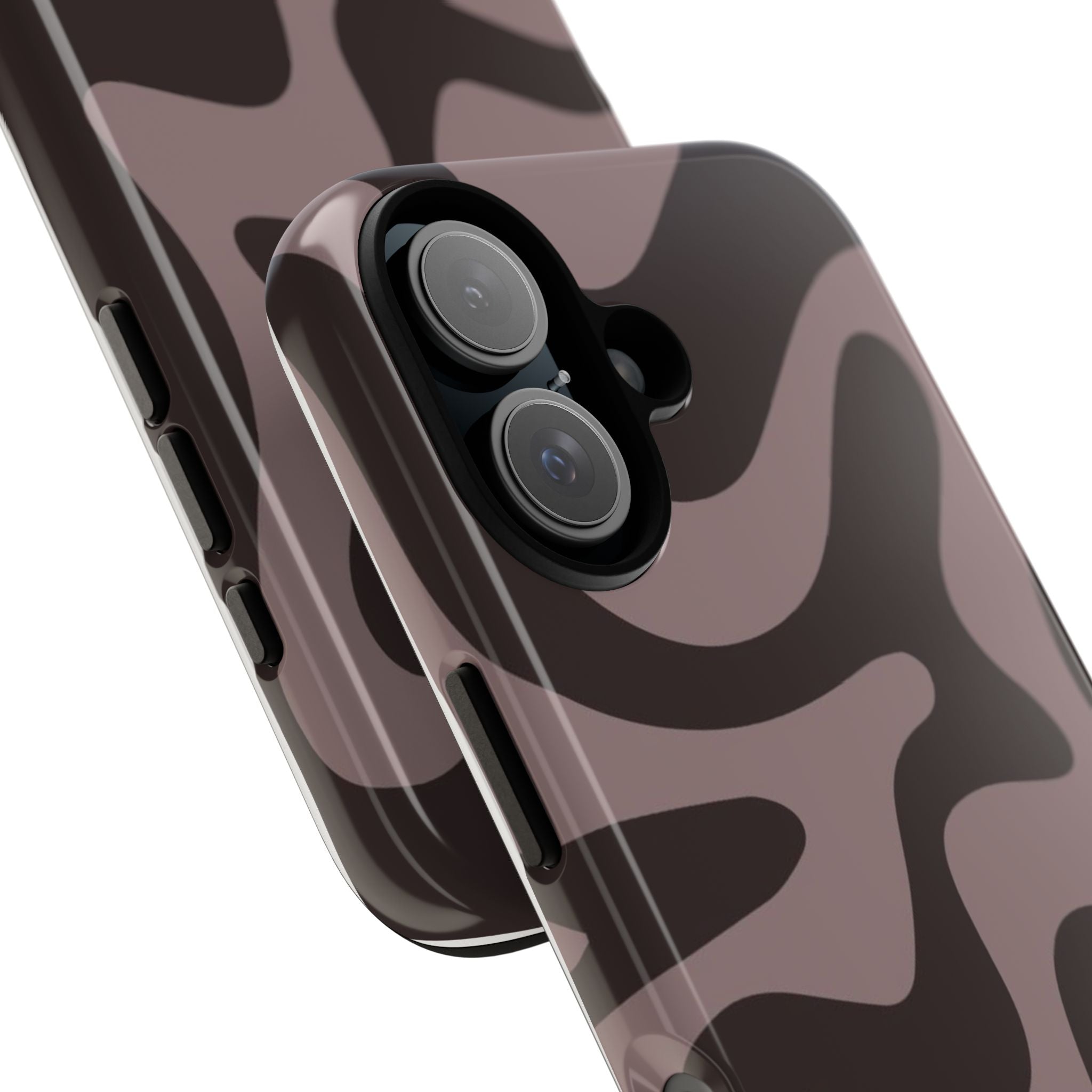 Camouflage Swirl iPhone Case — Matte Brown Abstract Camo Protective Cover