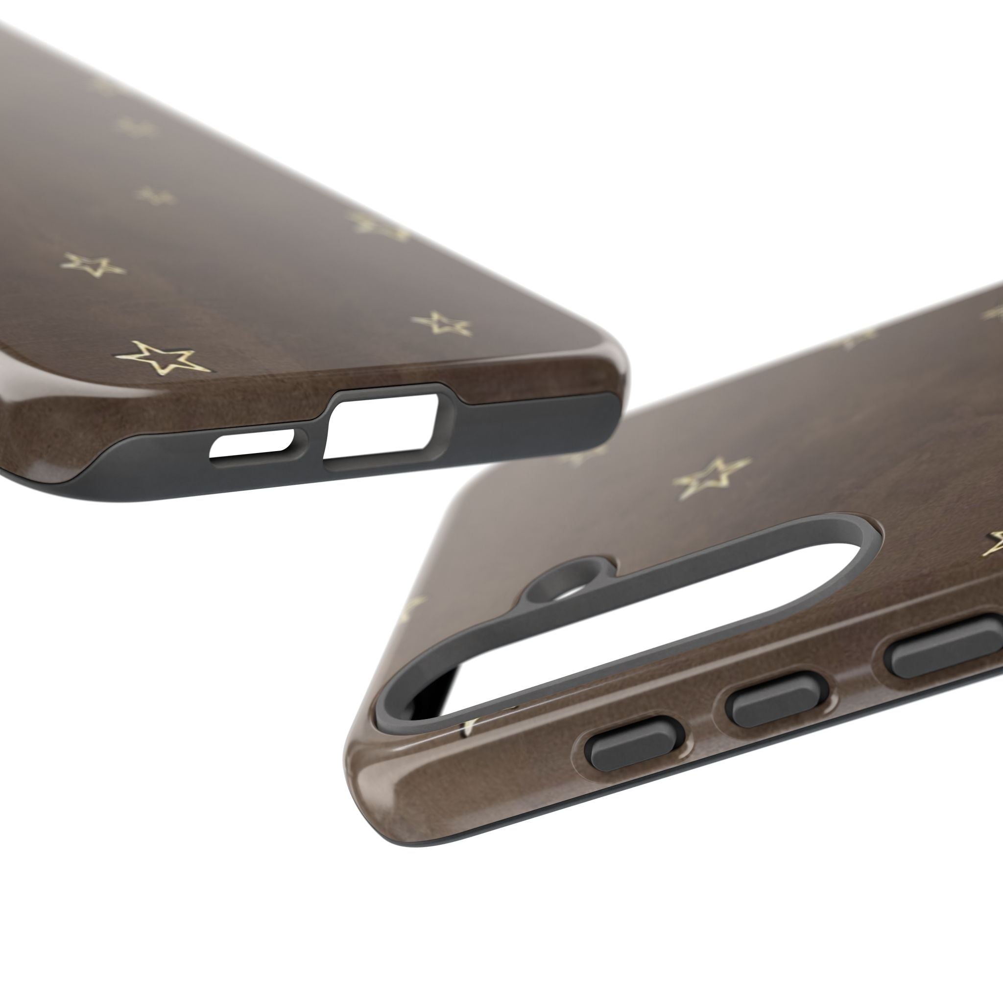 Brown Star Pattern Tough Phone Case – Rugged Leather-Look Protection