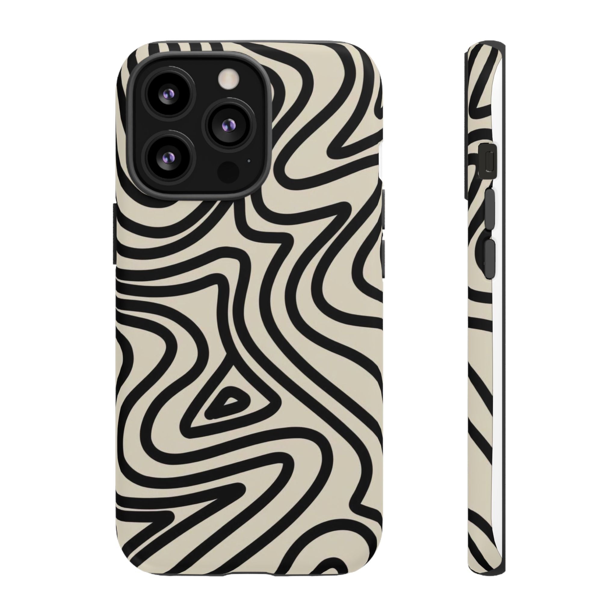 Abstract Black Swirl Tough Phone Case — Retro Psychedelic iPhone Cover