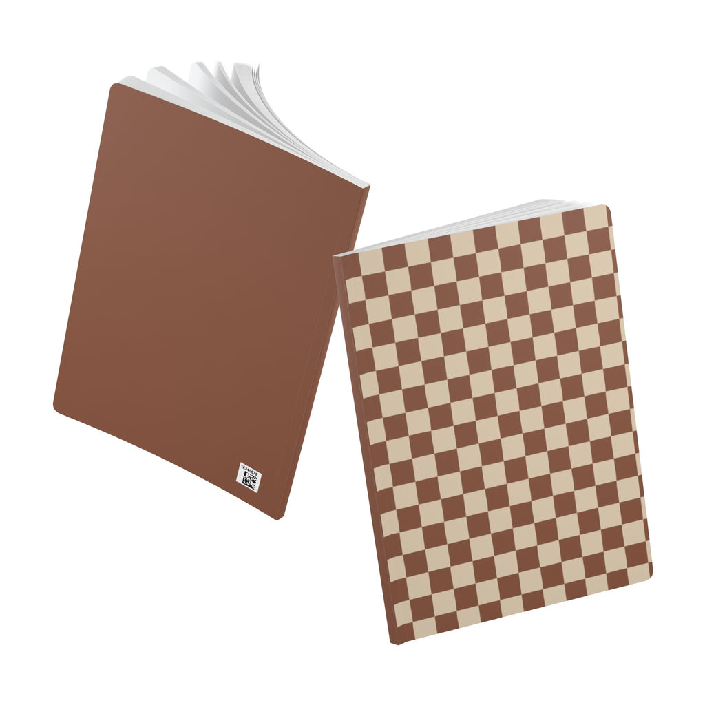 Checkerboard Brown Softcover Journal — Retro Grid Notebook for Notes & Planning