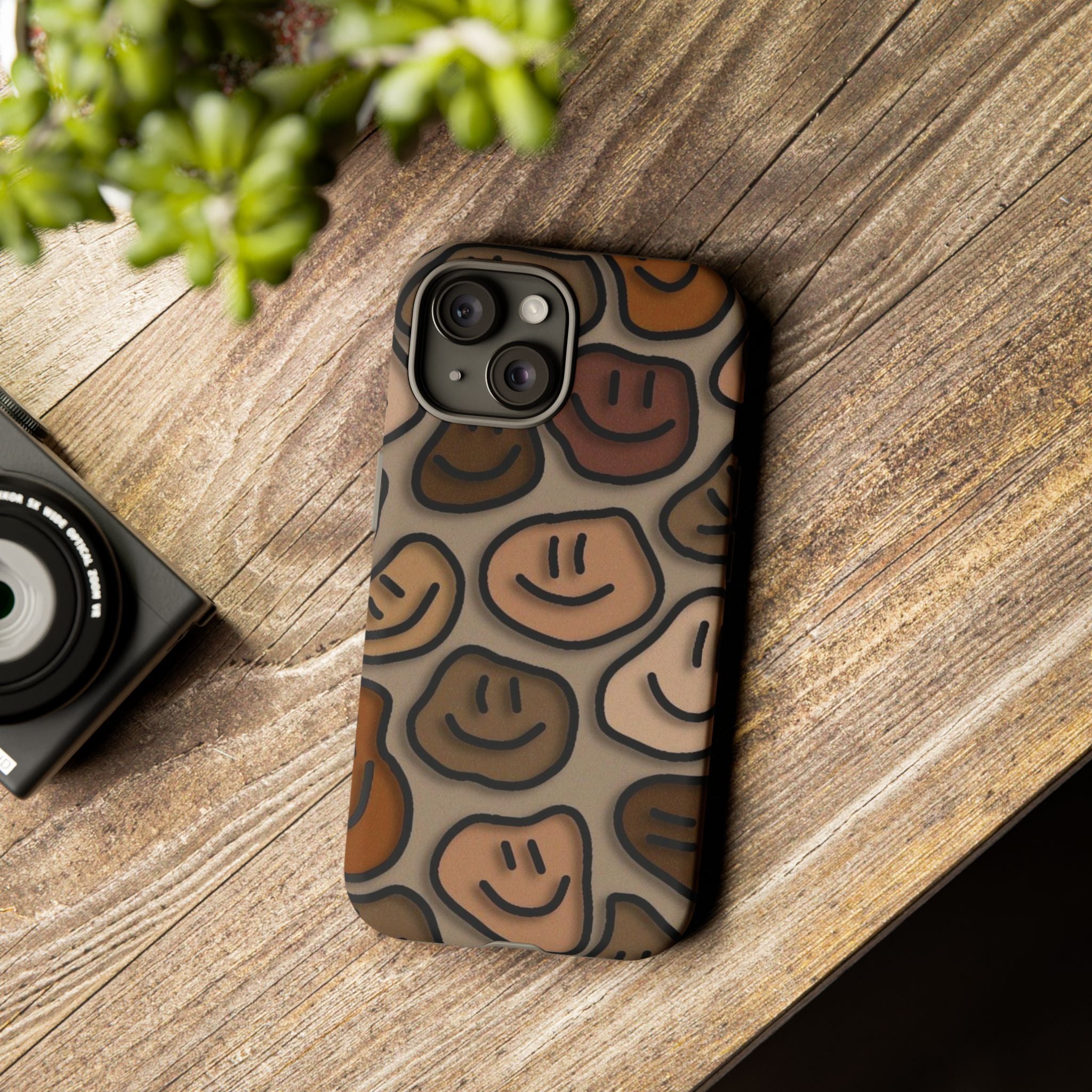 Smiley Faces iPhone Case — Neutral Brown Diverse Smiles Protective Cover
