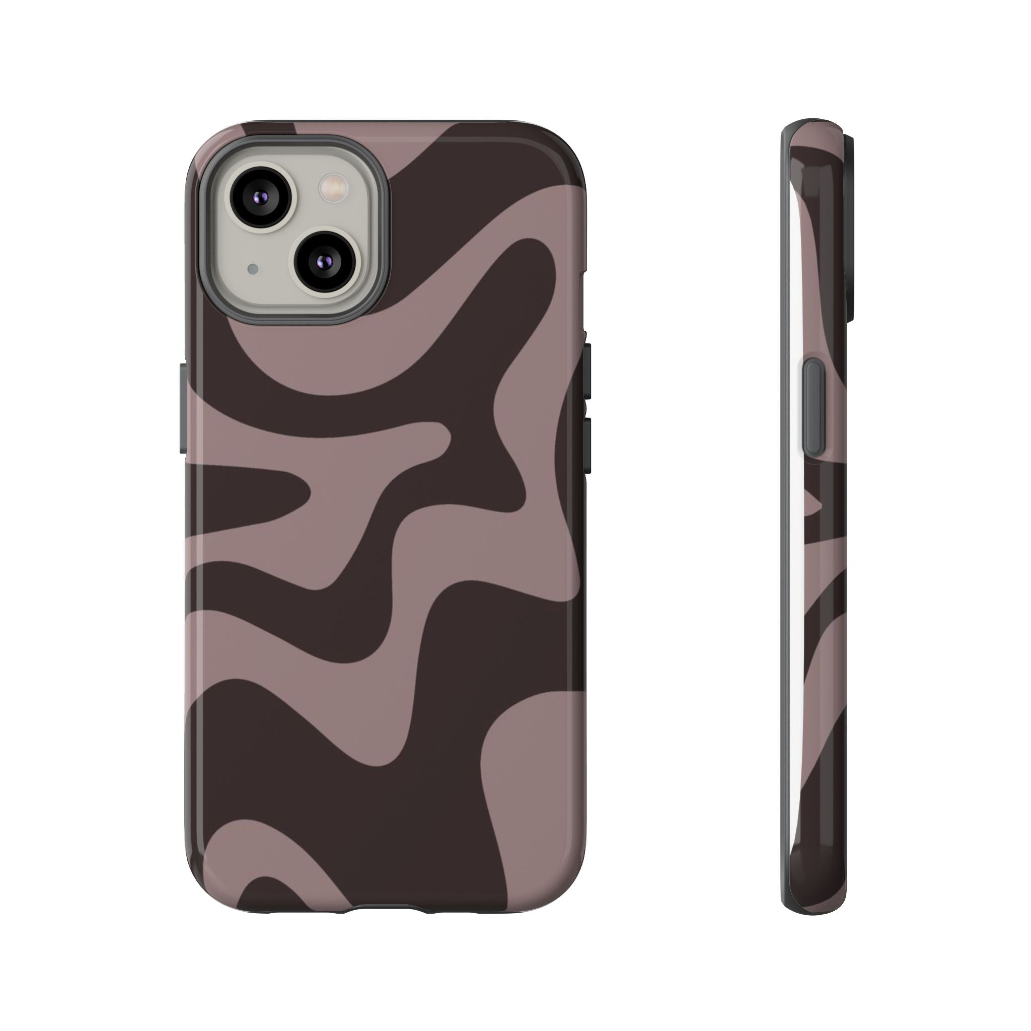 Camouflage Swirl iPhone Case — Matte Brown Abstract Camo Protective Cover