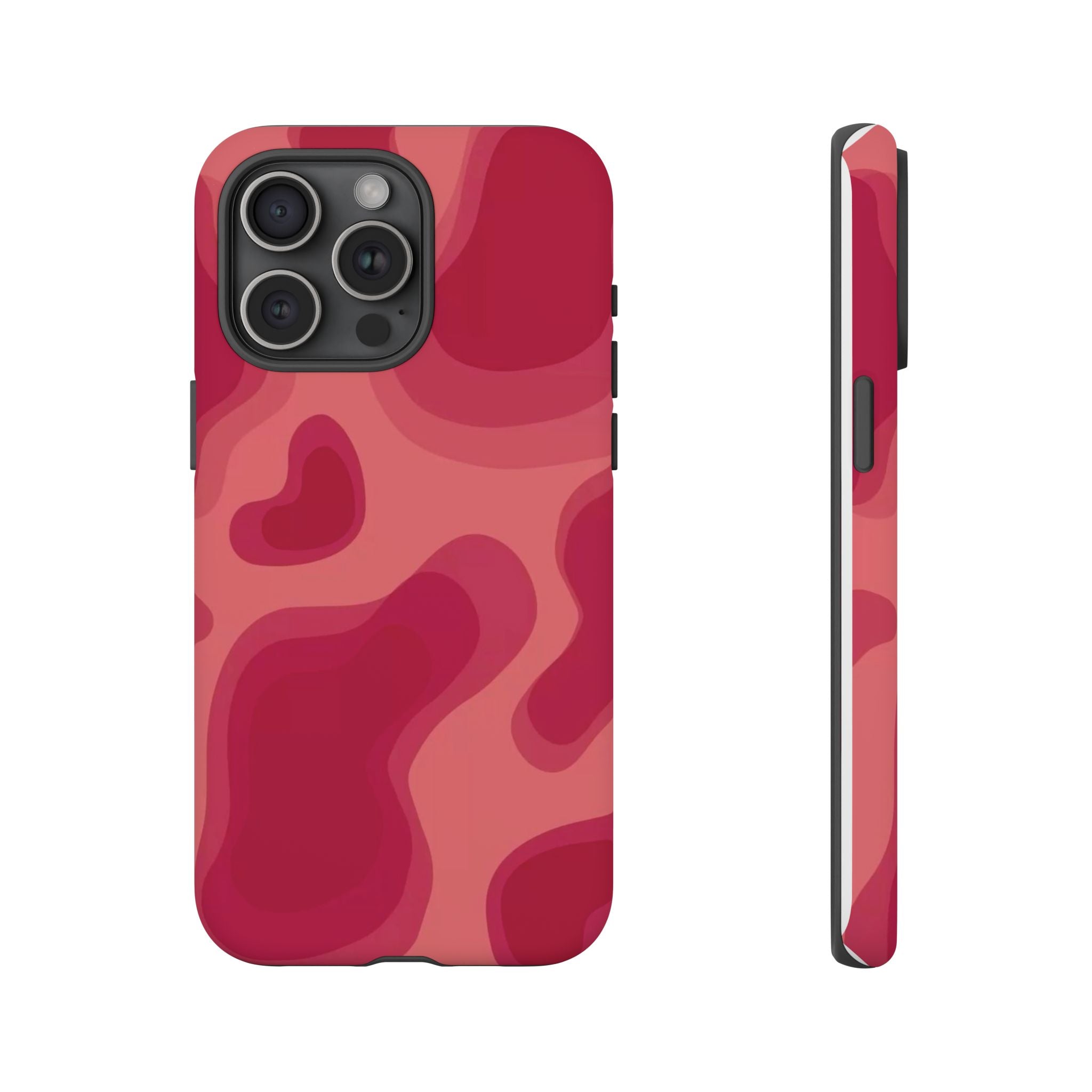 Red Pink Camo iPhone Case — Abstract Heart Pattern Tough Protective Cover