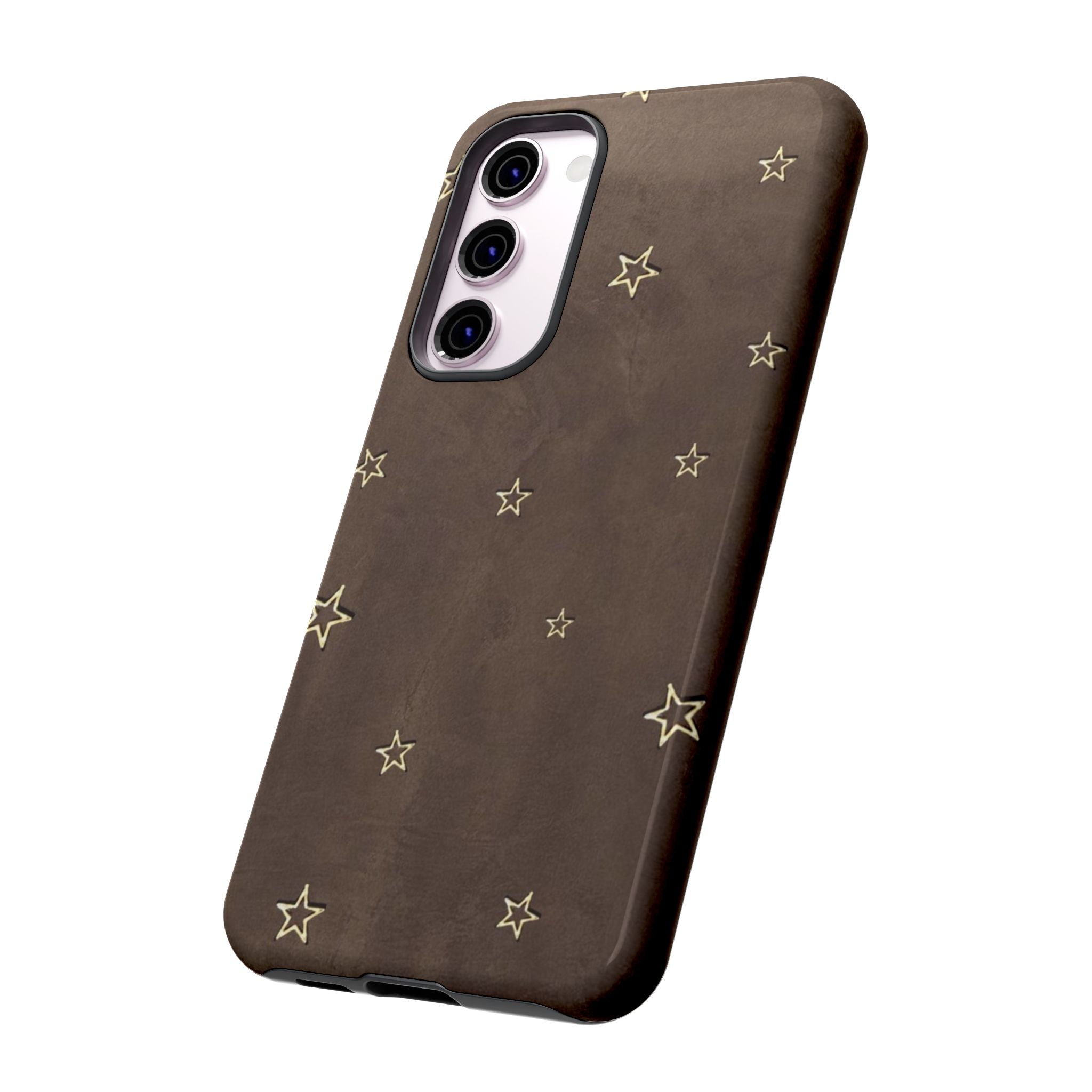 Brown Star Pattern Tough Phone Case – Rugged Leather-Look Protection