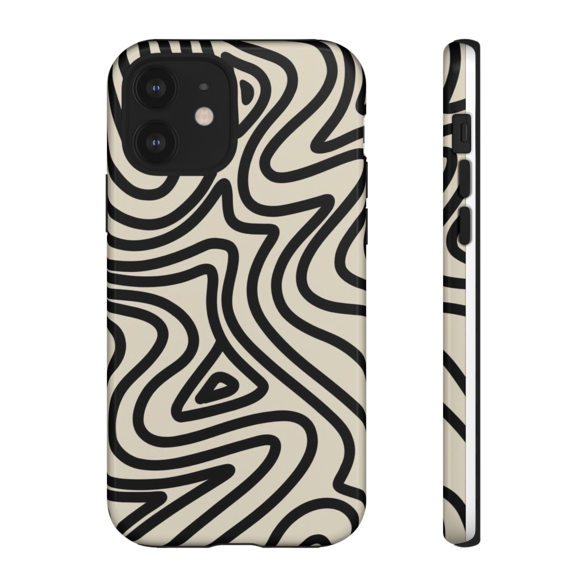 Abstract Black Swirl Tough Phone Case — Retro Psychedelic iPhone Cover
