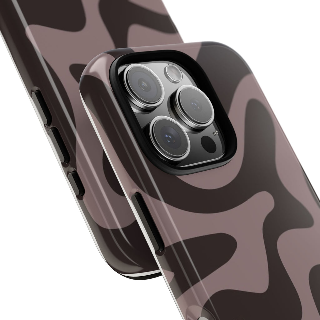 Camouflage Swirl iPhone Case — Matte Brown Abstract Camo Protective Cover