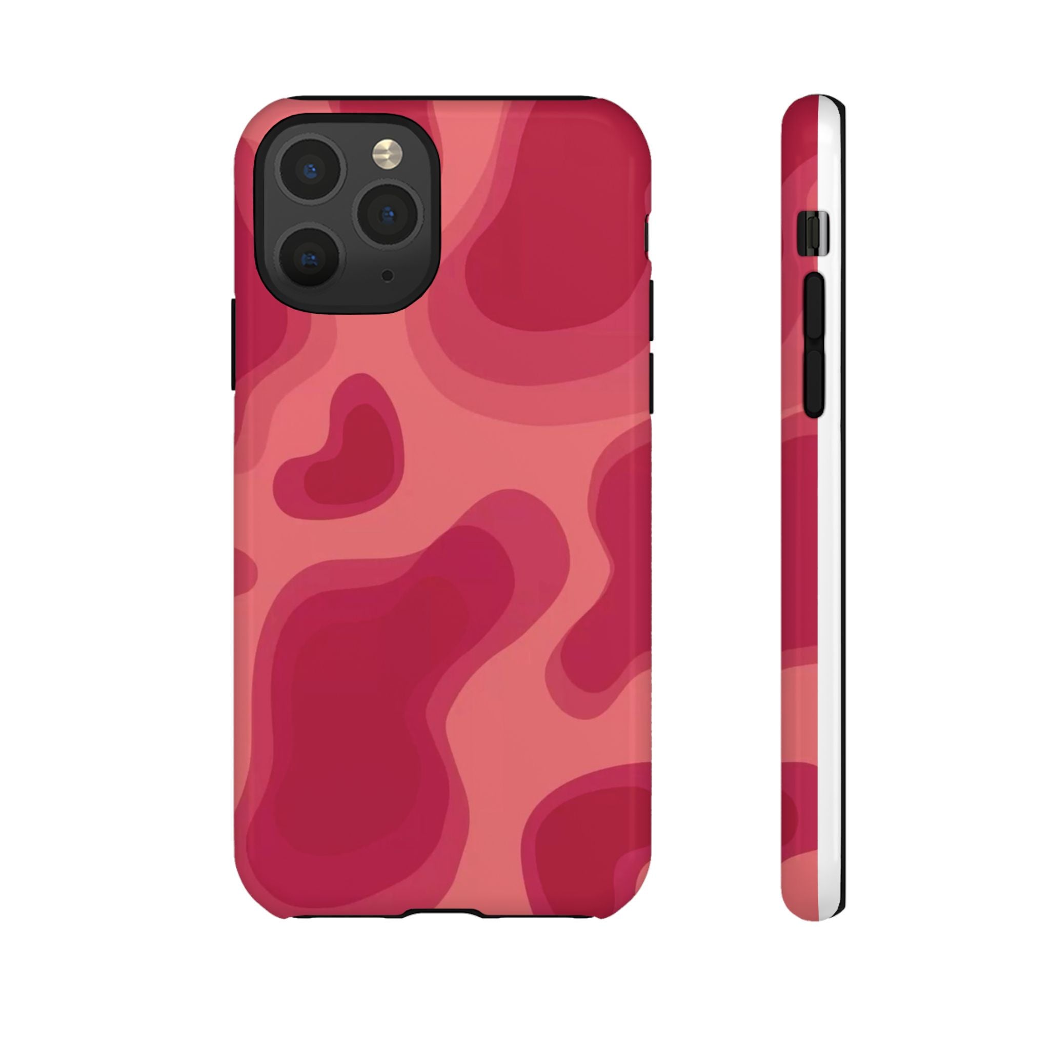 Red Pink Camo iPhone Case — Abstract Heart Pattern Tough Protective Cover