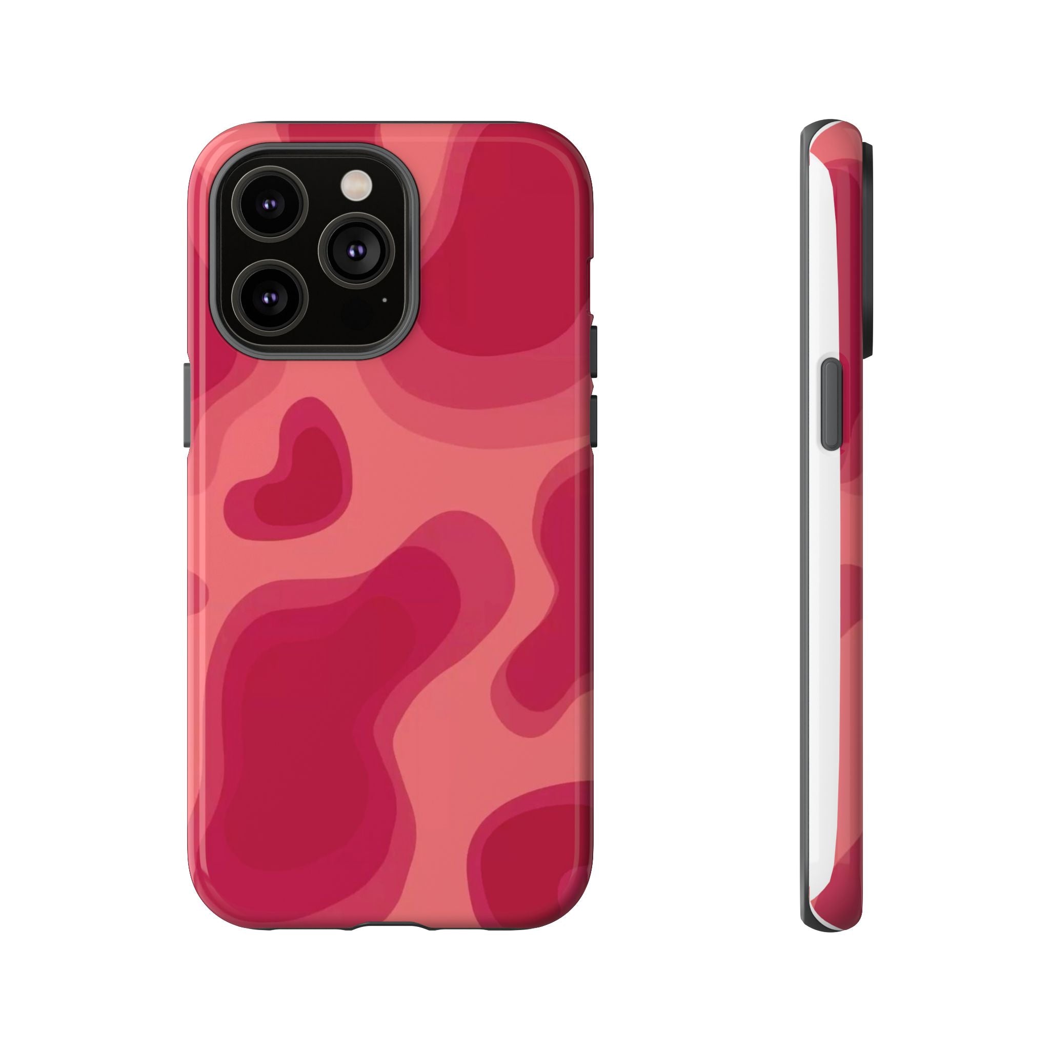 Red Pink Camo iPhone Case — Abstract Heart Pattern Tough Protective Cover
