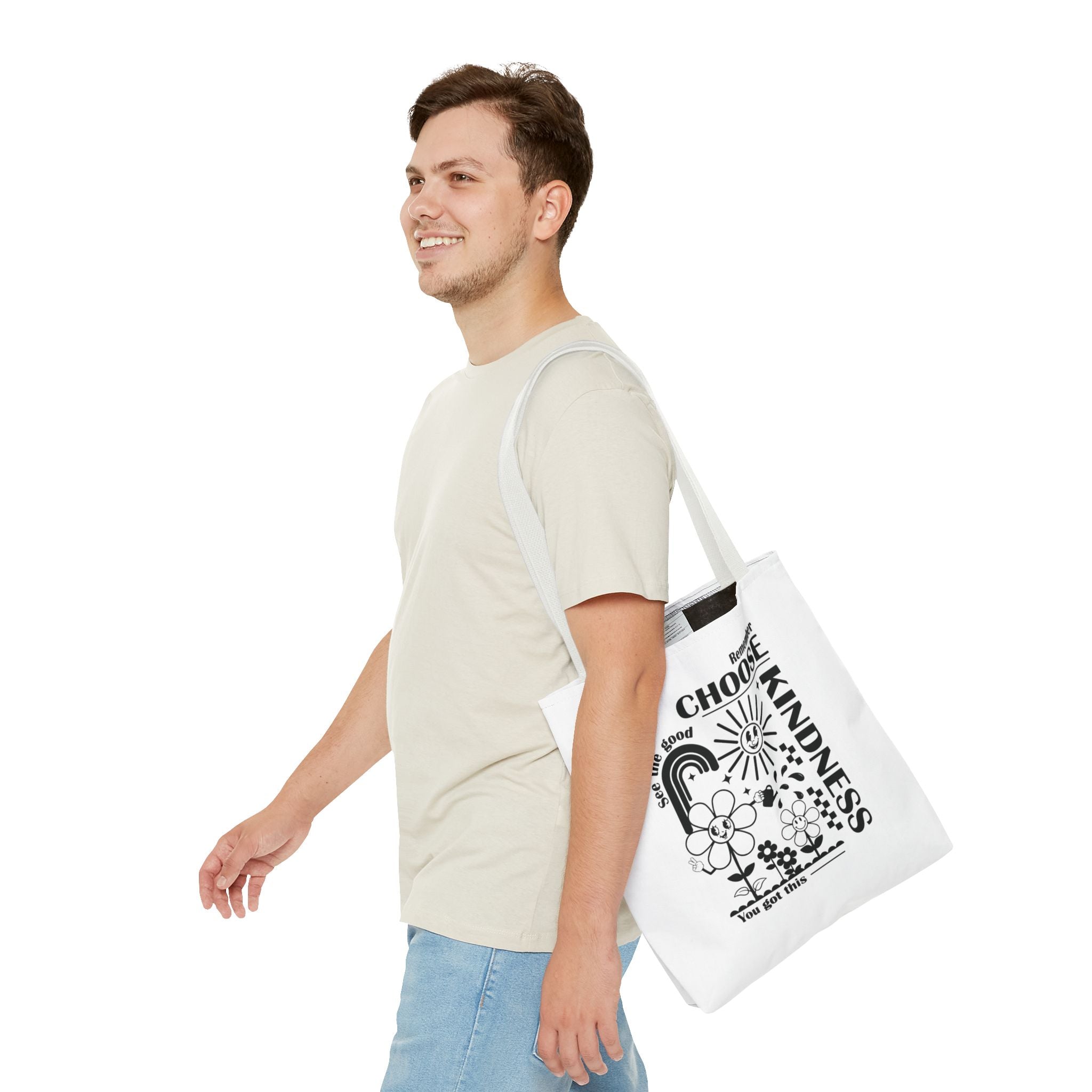 Choose Kindness Tote Bag — Inspirational Floral Rainbow Canvas Market Tote