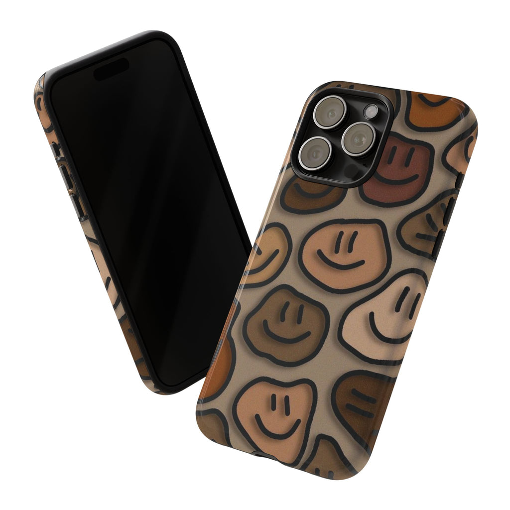 Smiley Faces iPhone Case — Neutral Brown Diverse Smiles Protective Cover