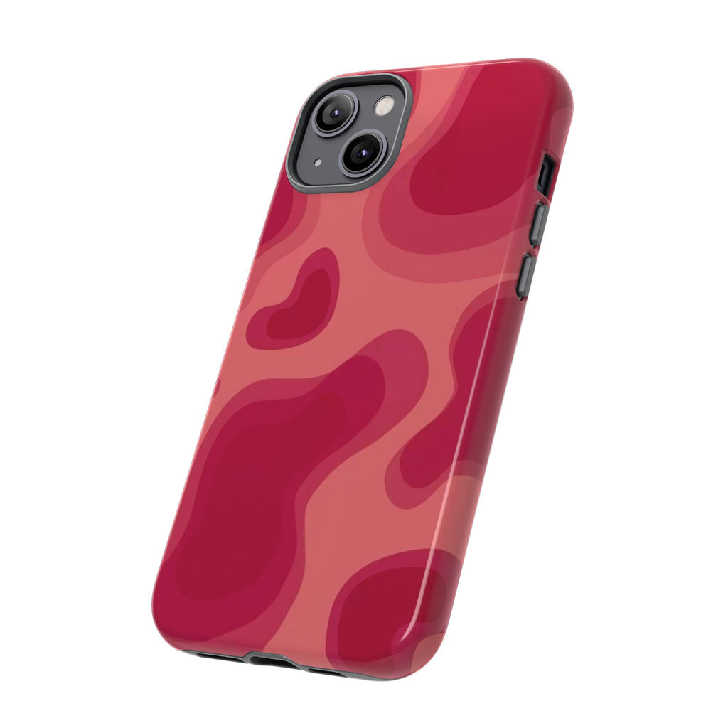 Red Pink Camo iPhone Case — Abstract Heart Pattern Tough Protective Cover