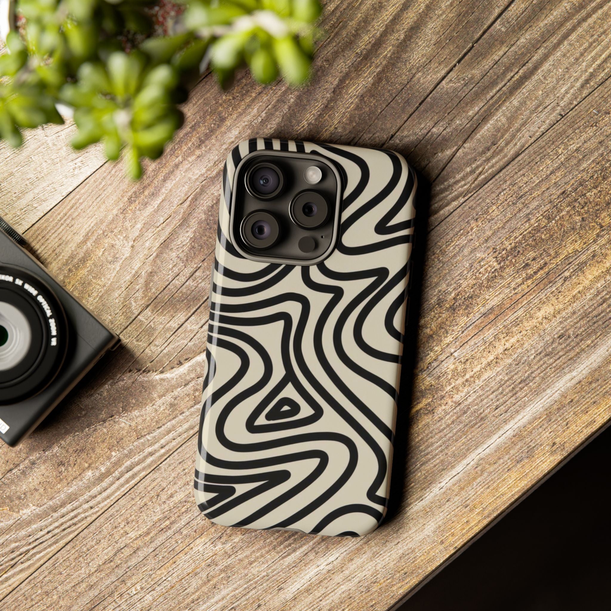 Abstract Black Swirl Tough Phone Case — Retro Psychedelic iPhone Cover