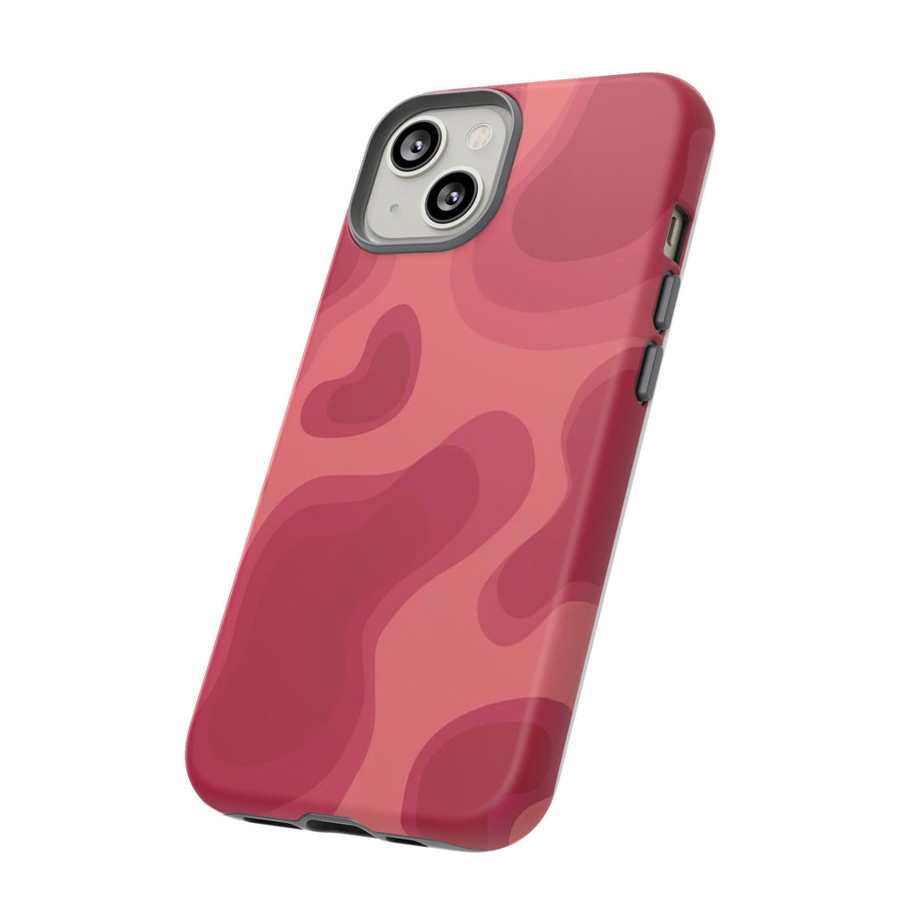 Red Pink Camo iPhone Case — Abstract Heart Pattern Tough Protective Cover
