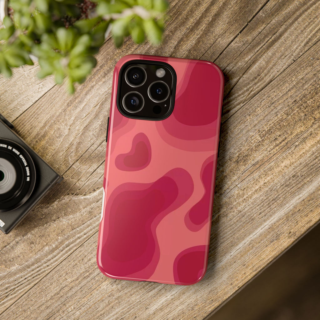 Red Pink Camo iPhone Case — Abstract Heart Pattern Tough Protective Cover