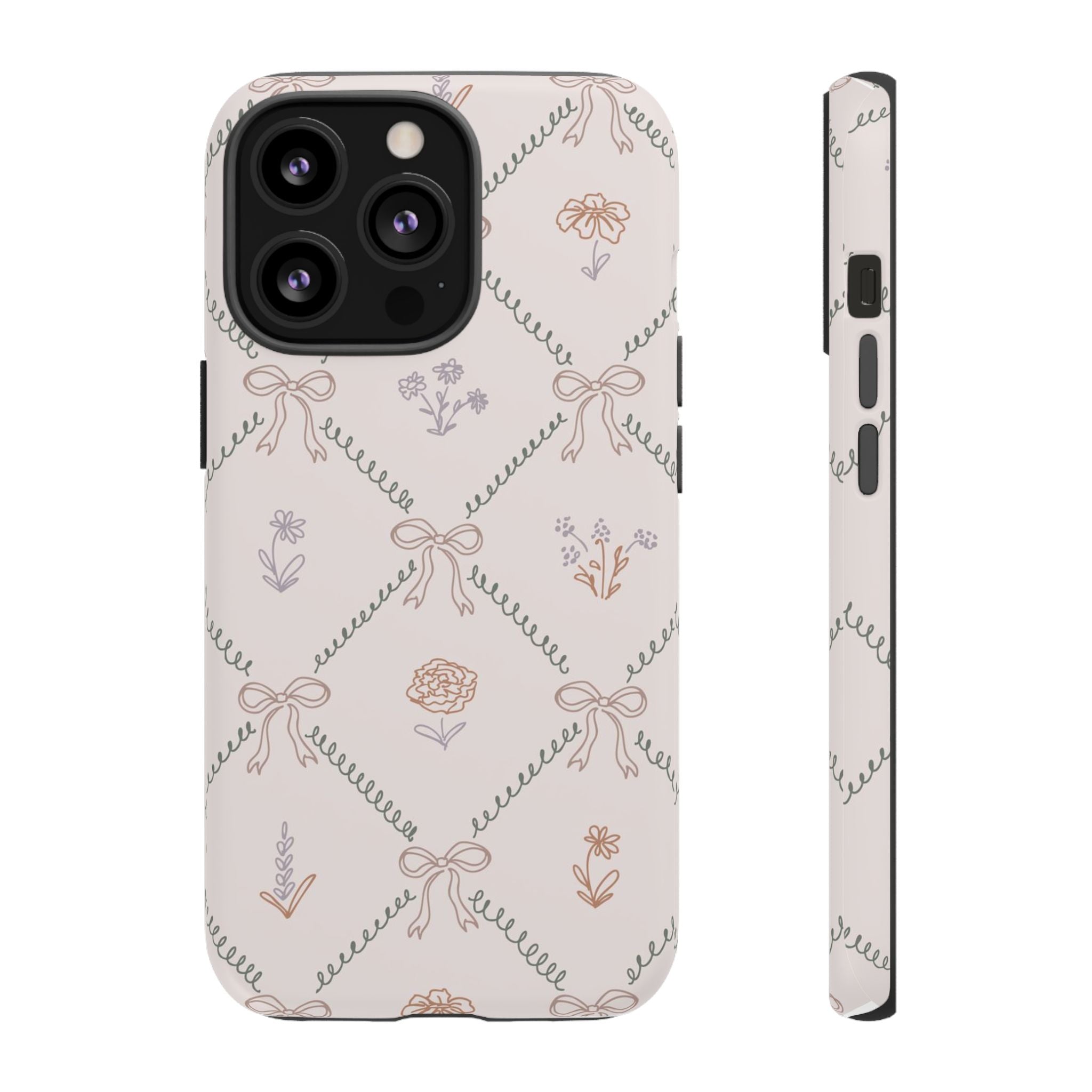 Floral Bow Pattern Tough iPhone Case