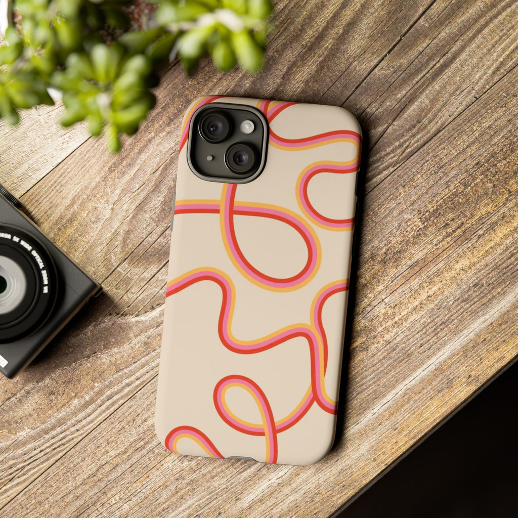 Retro Loop Pattern iPhone Case – Peach & Sunset Abstract Tough Case