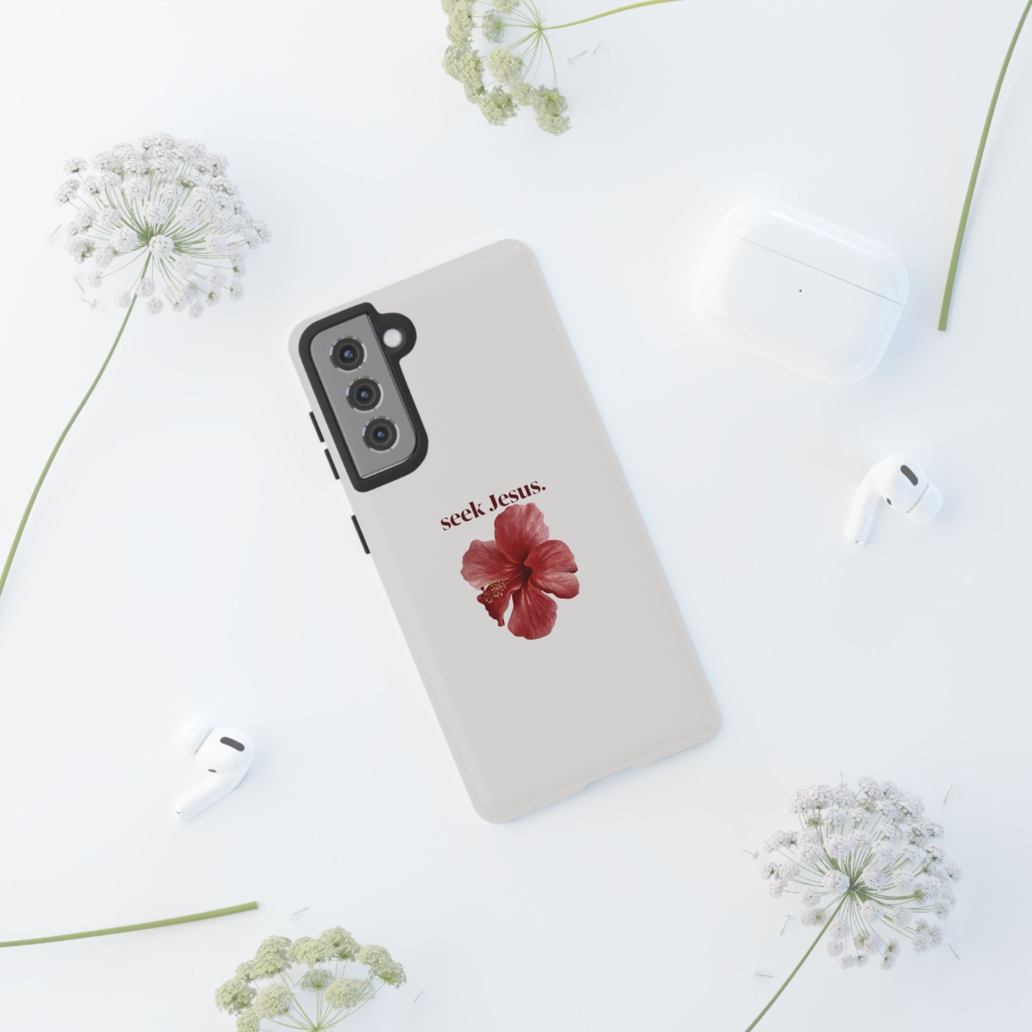 "seek Jesus." Floral Tough Protective Case