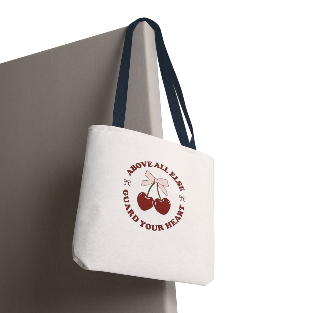 "Above All Else Guard Your Heart" Cherry Graphic Tote Bag