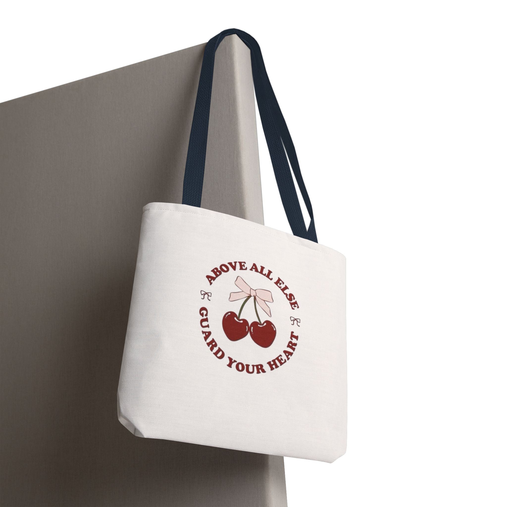 "Above All Else Guard Your Heart" Cherry Graphic Tote Bag