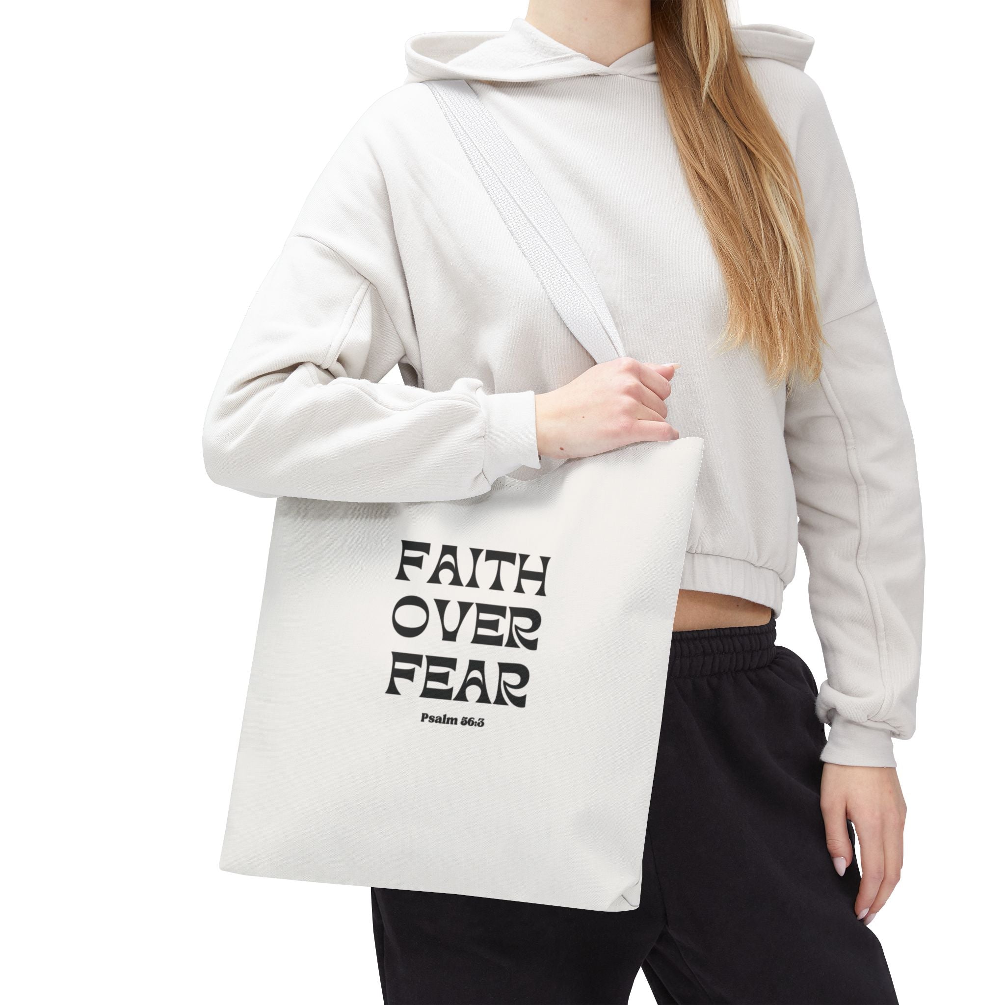 Faith Over Fear Tote Bag — Christian Inspirational Scripture Bag (Psalm 56:3)