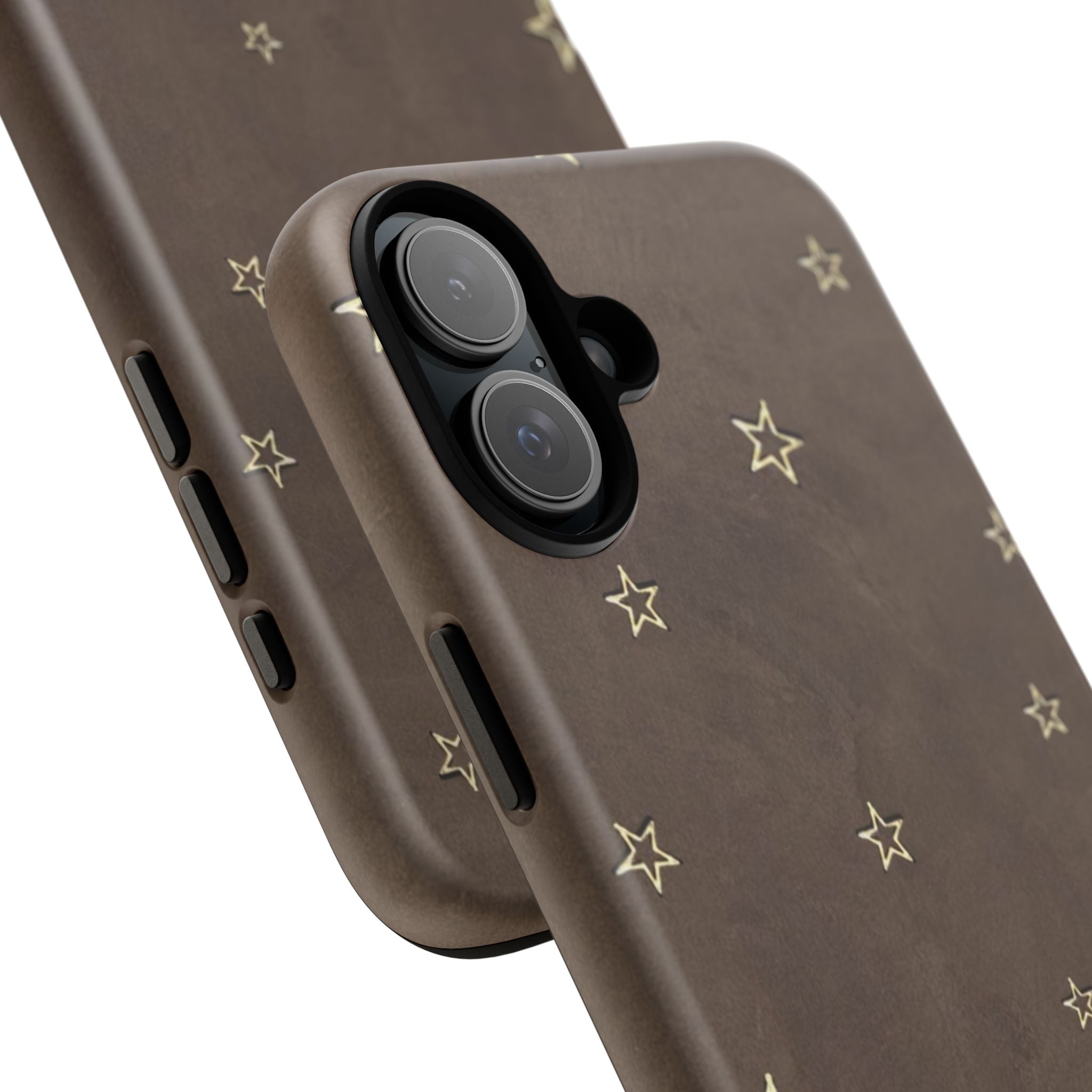 Brown Star Pattern Tough Phone Case – Rugged Leather-Look Protection