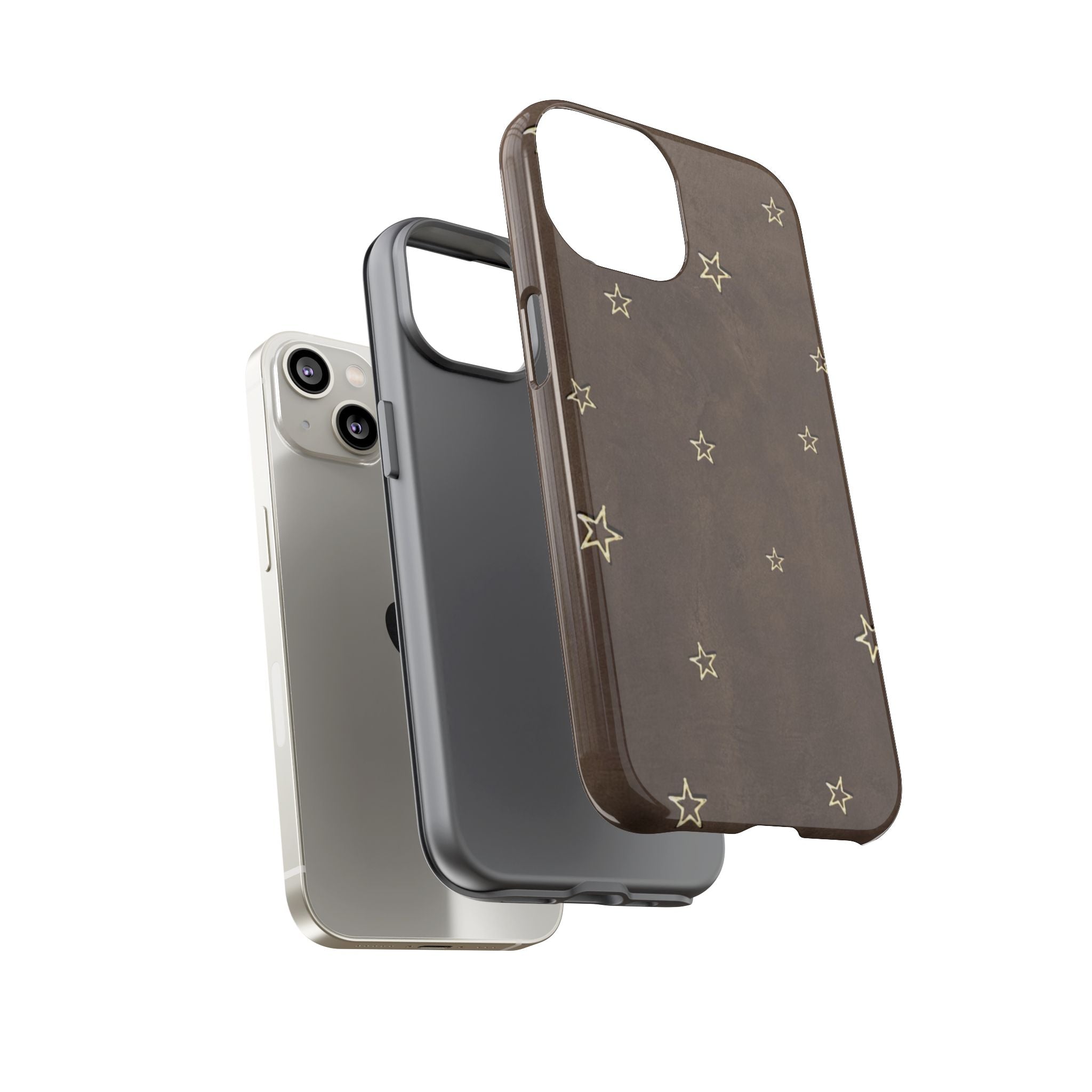 Brown Star Pattern Tough Phone Case – Rugged Leather-Look Protection
