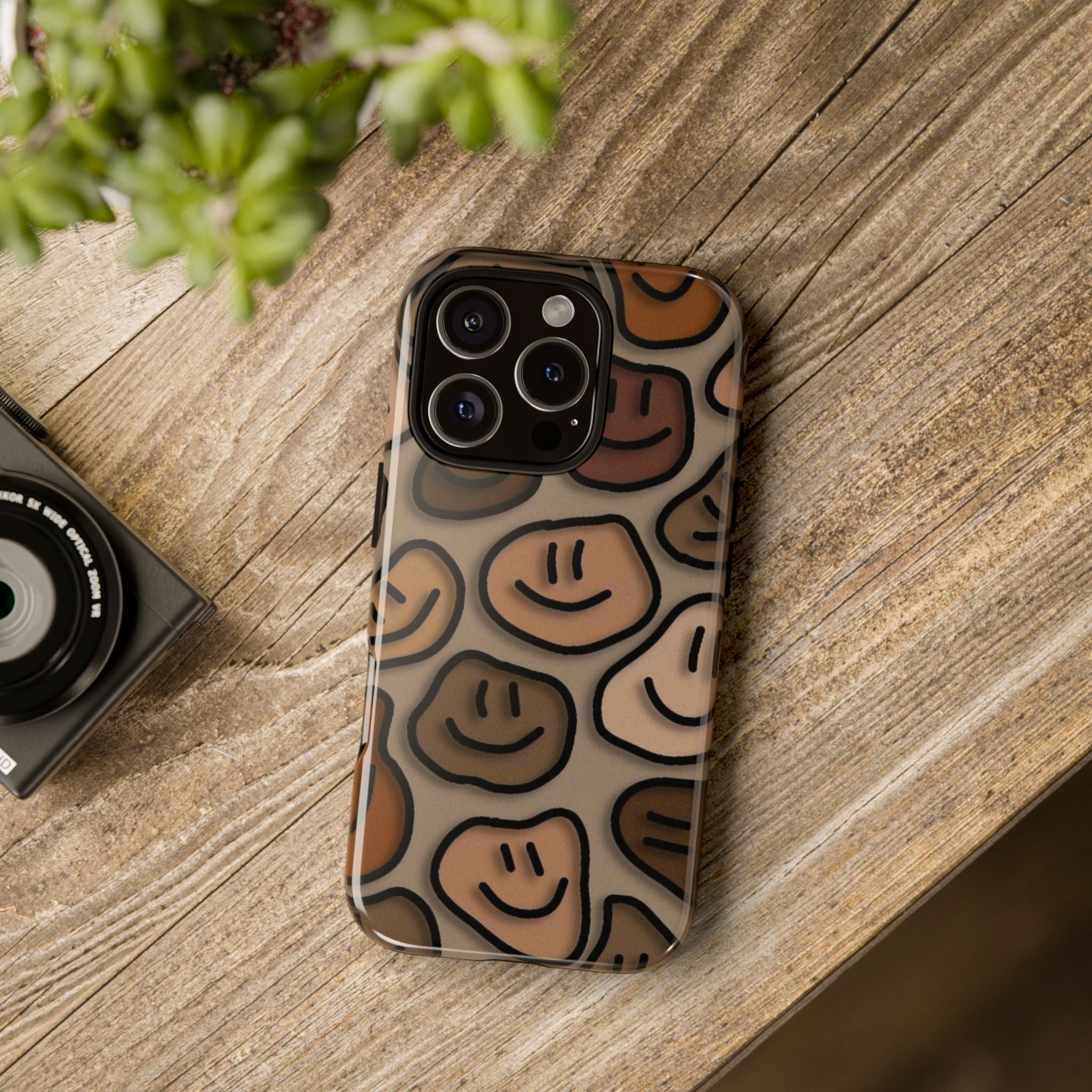 Smiley Faces iPhone Case — Neutral Brown Diverse Smiles Protective Cover