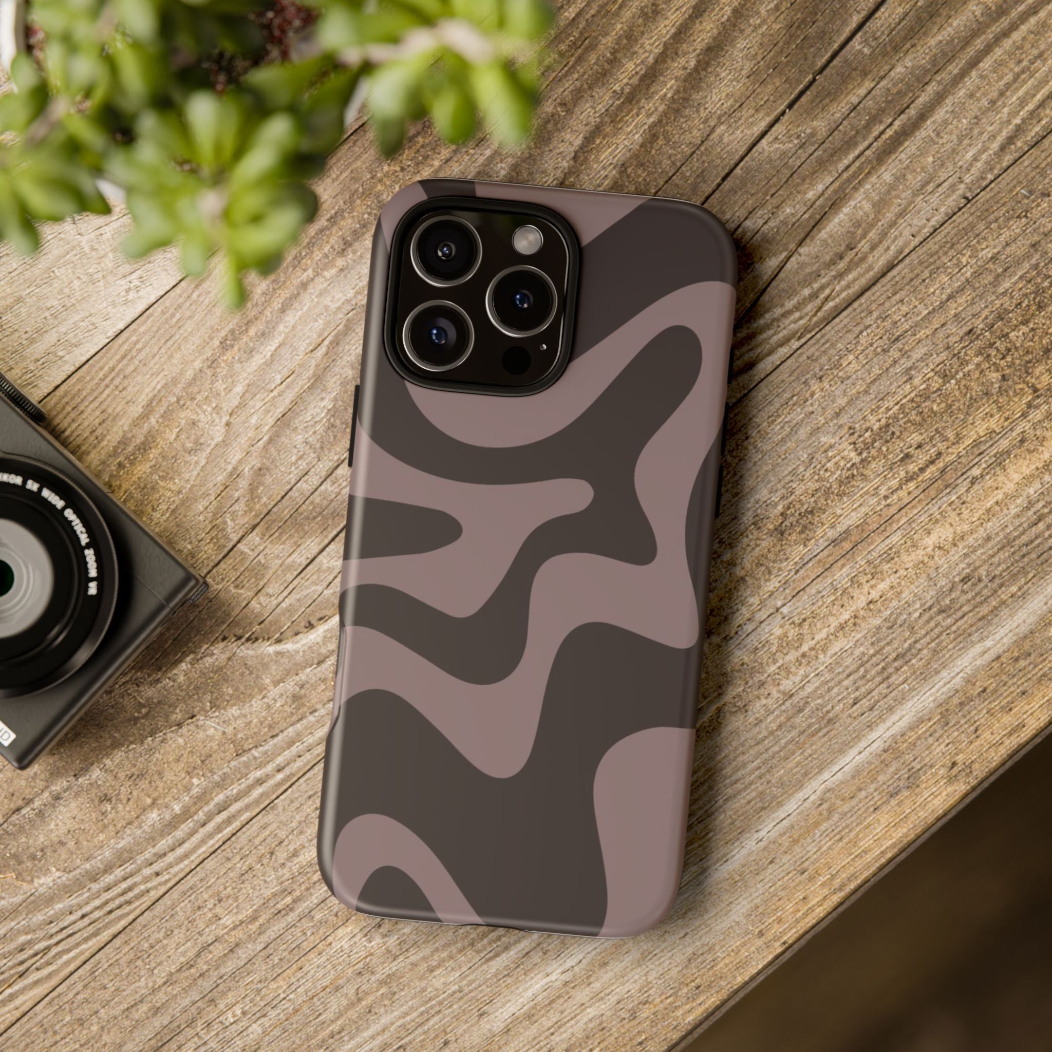 Camouflage Swirl iPhone Case — Matte Brown Abstract Camo Protective Cover