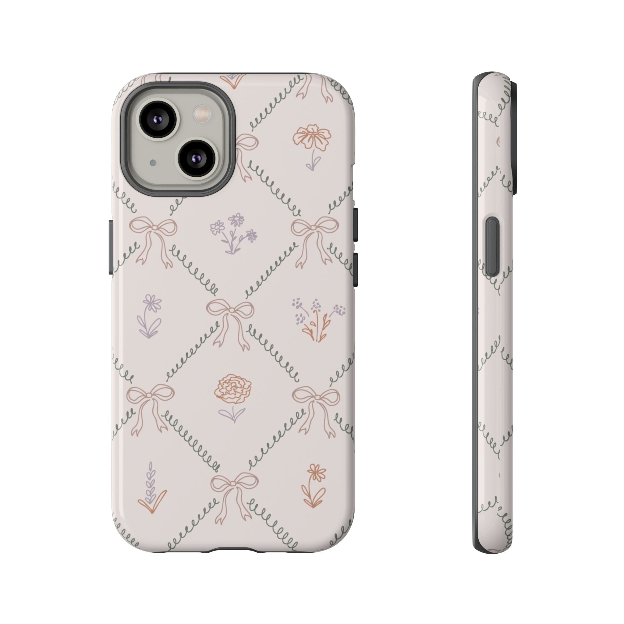 Floral Bow Pattern Tough iPhone Case