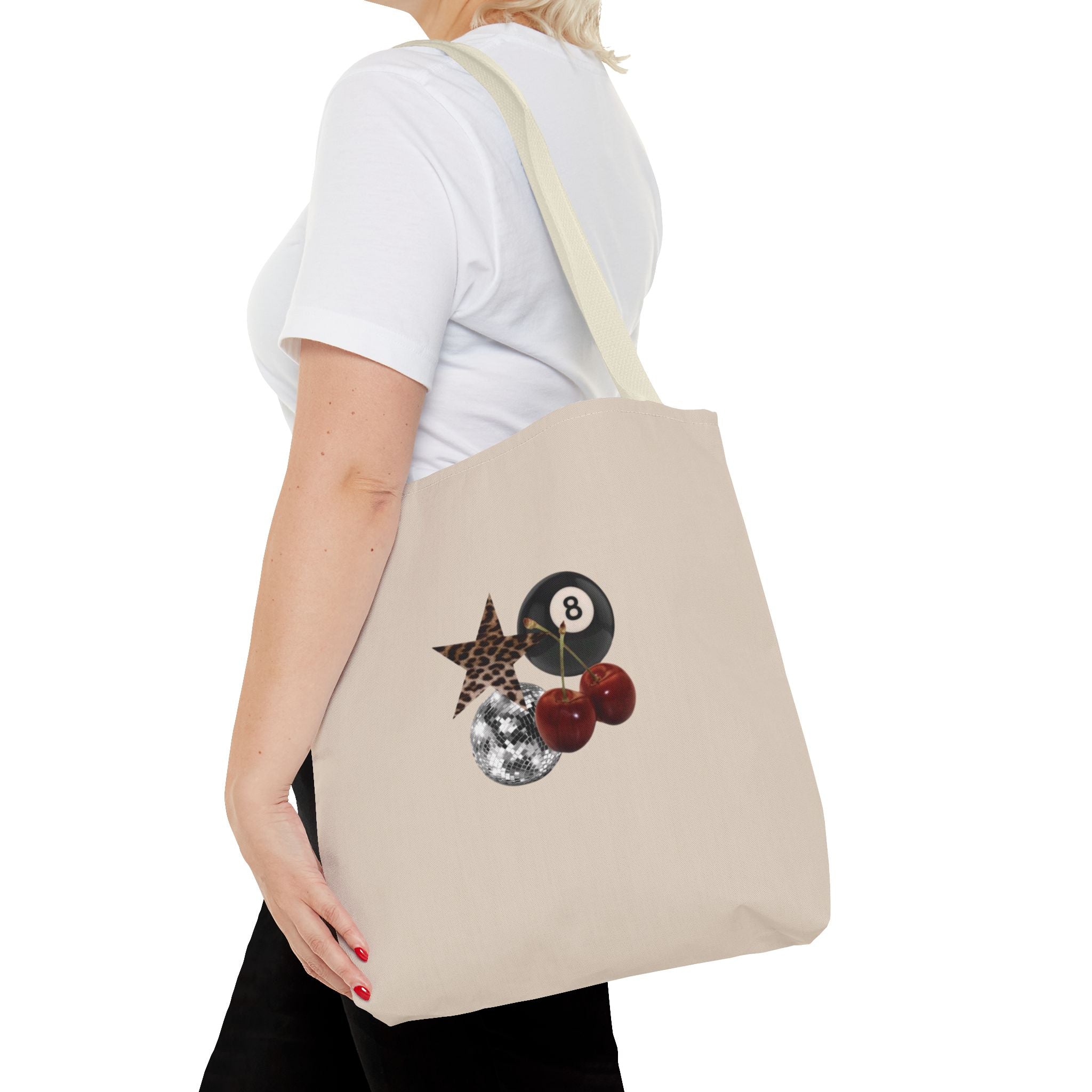 Vintage Retro Collage Tote Bag — 8 Ball, Stars & Cherry Graphic