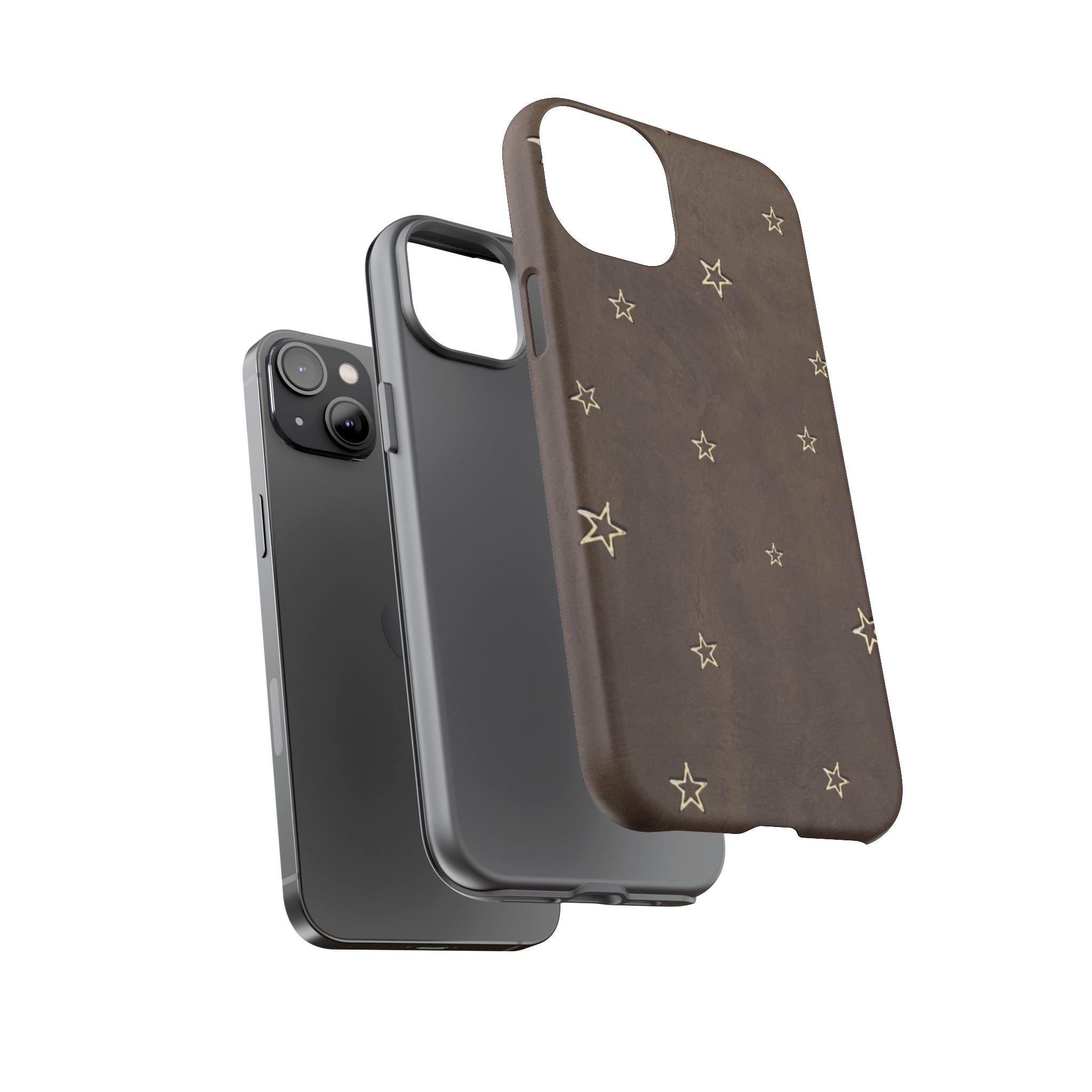 Brown Star Pattern Tough Phone Case – Rugged Leather-Look Protection