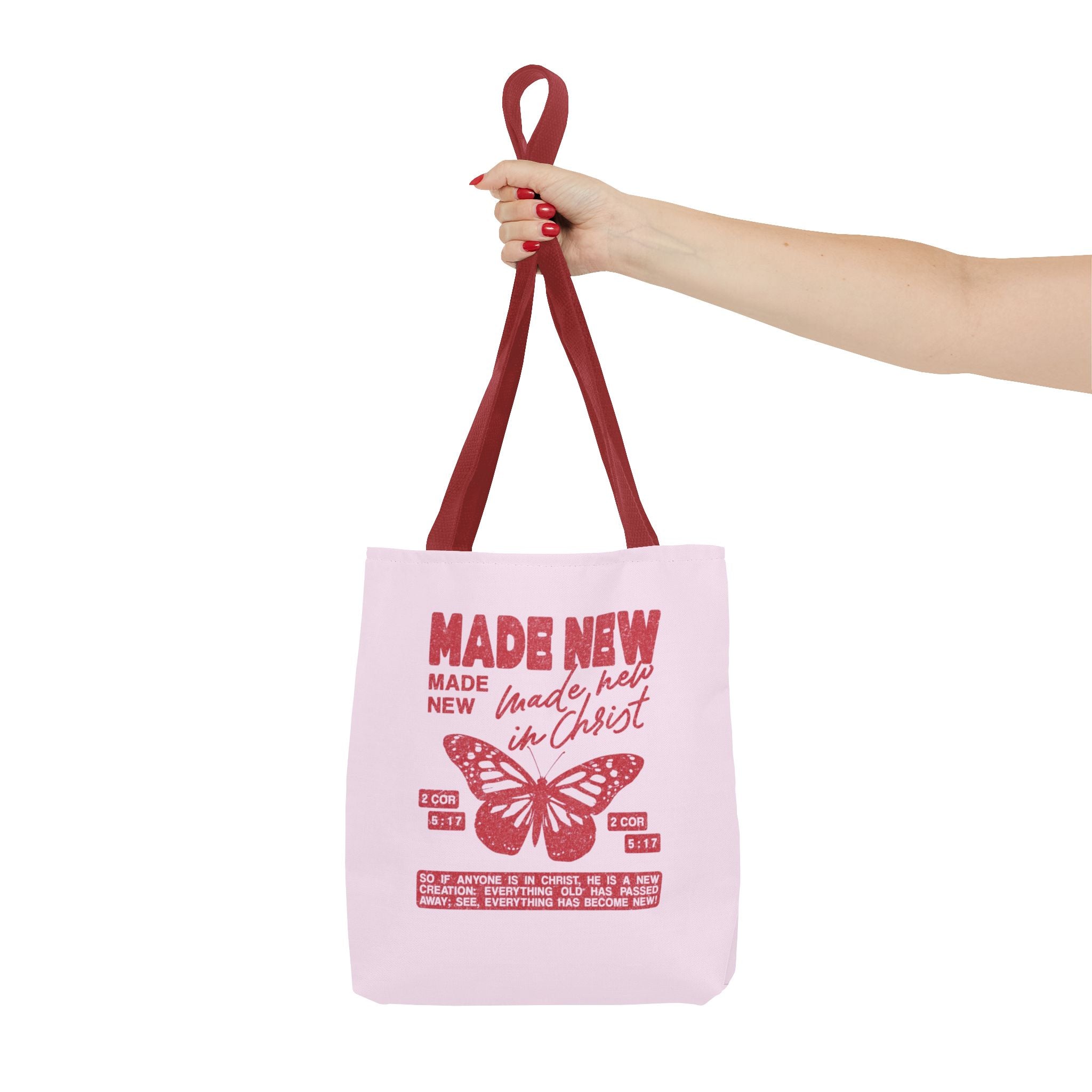 "Made New in Christ" Pink Butterfly Tote
