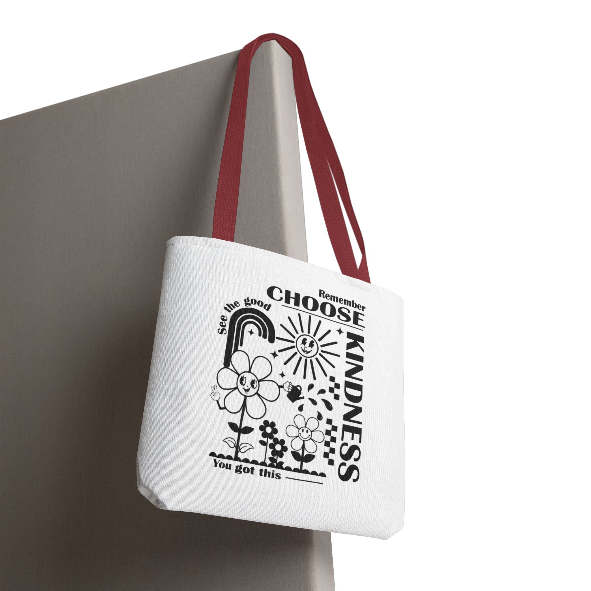 Choose Kindness Tote Bag — Inspirational Floral Rainbow Canvas Market Tote