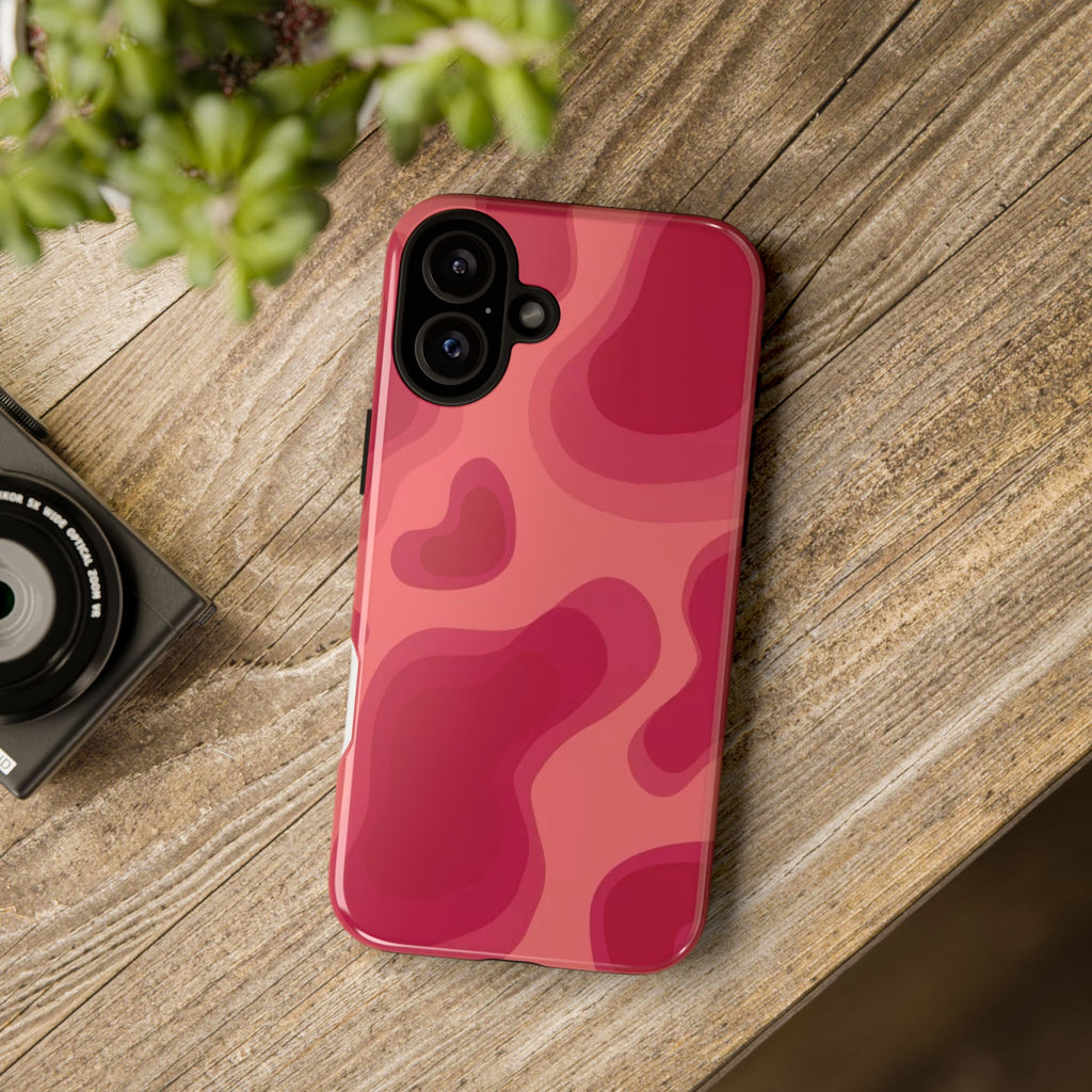 Red Pink Camo iPhone Case — Abstract Heart Pattern Tough Protective Cover